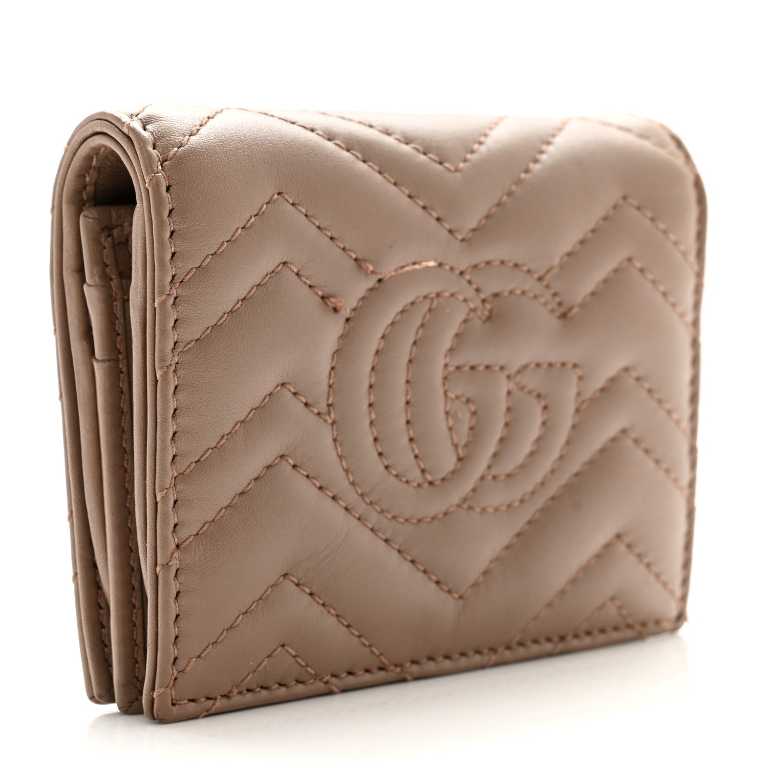 Gucci Calfskin Matelasse GG Marmont Card Case Wallet Porcelain Rose 3 of 9