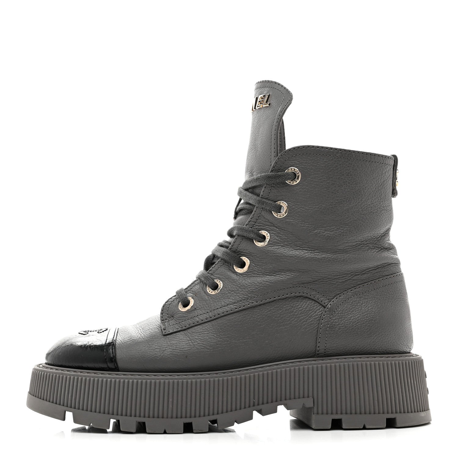 Chanel Calfskin CC Lace Up Combat Boots 39 Gray 1782149 – FASHIONPHILE