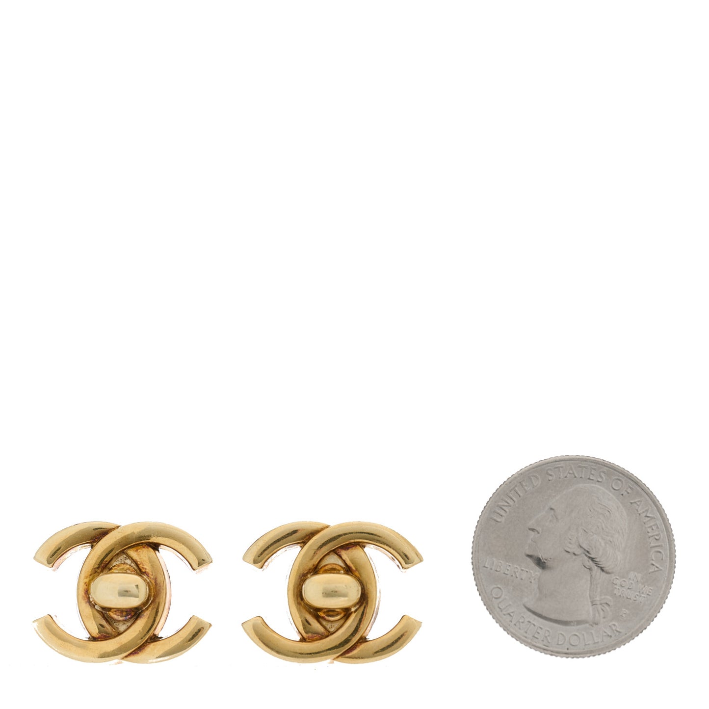 Metal CC Turnlock Clip On Earrings Gold