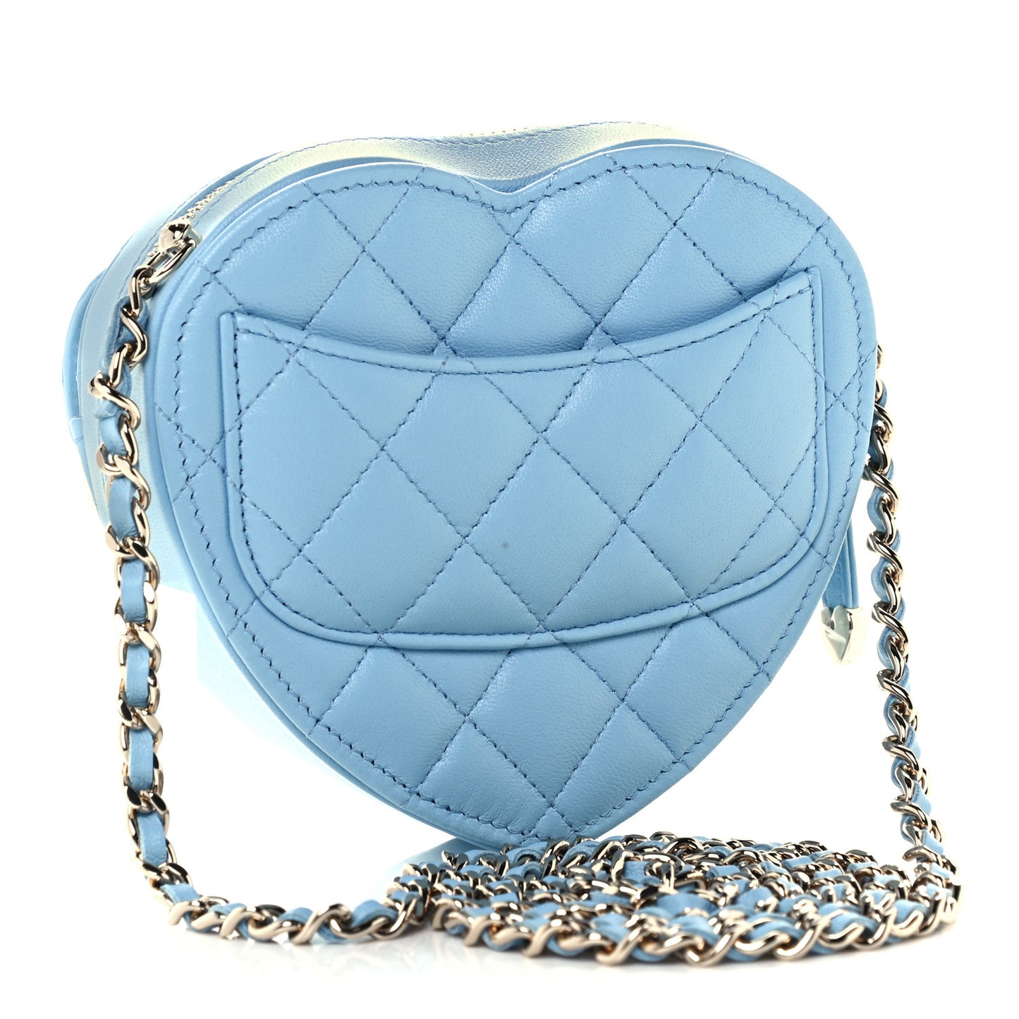 Lambskin Quilted CC In Love Heart Clutch With Chain Light Blue