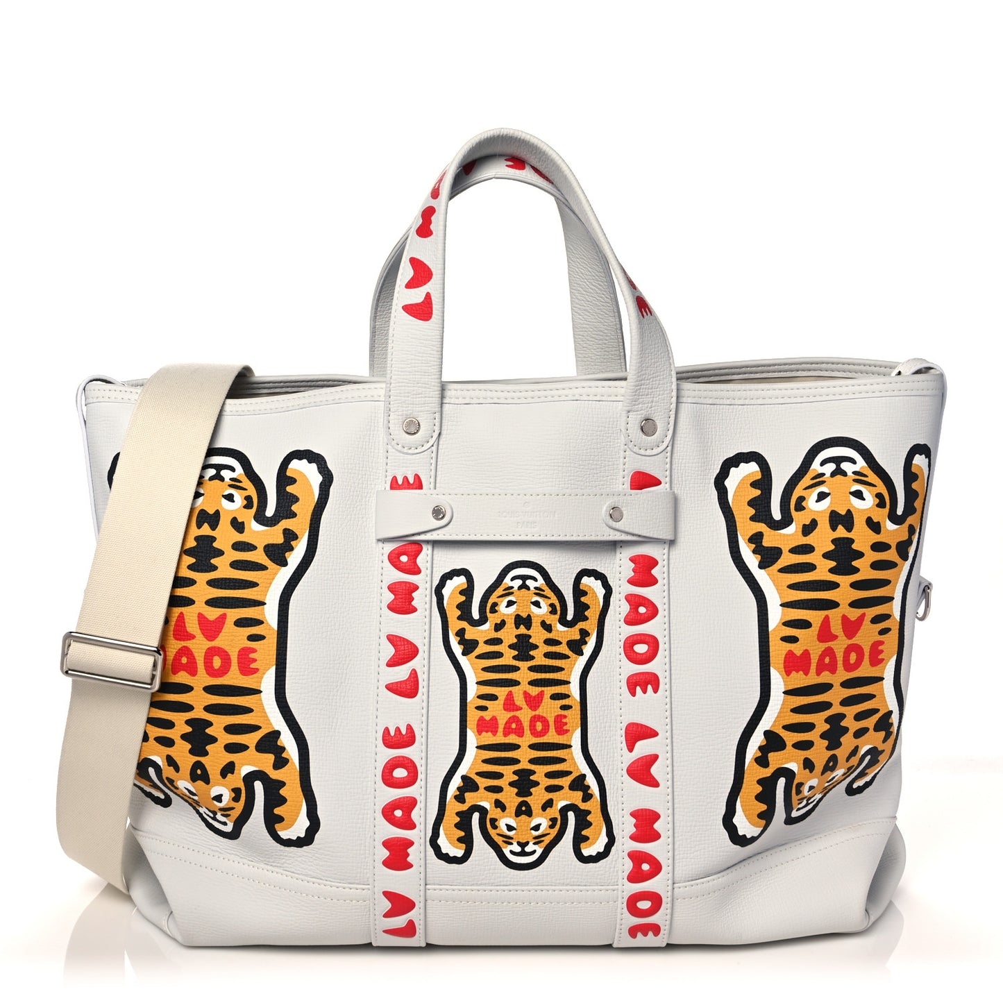 X NIGO Calfskin Tiger Journey Tote White