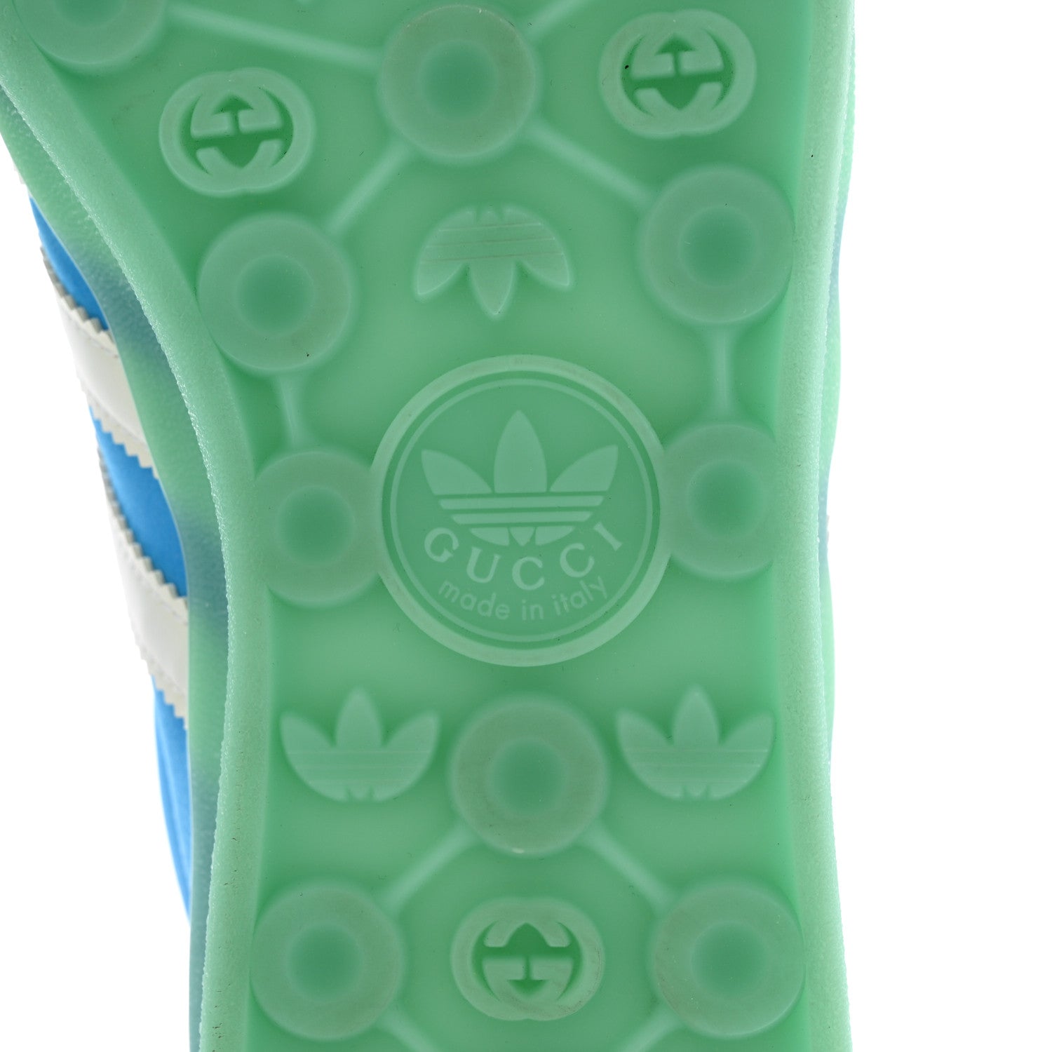 Gucci X ADIDAS Silk Duchesse Demetra Rubber Womens Gazelle Sneakers 11.5 Jade Capri Avio Off White 6 of 12