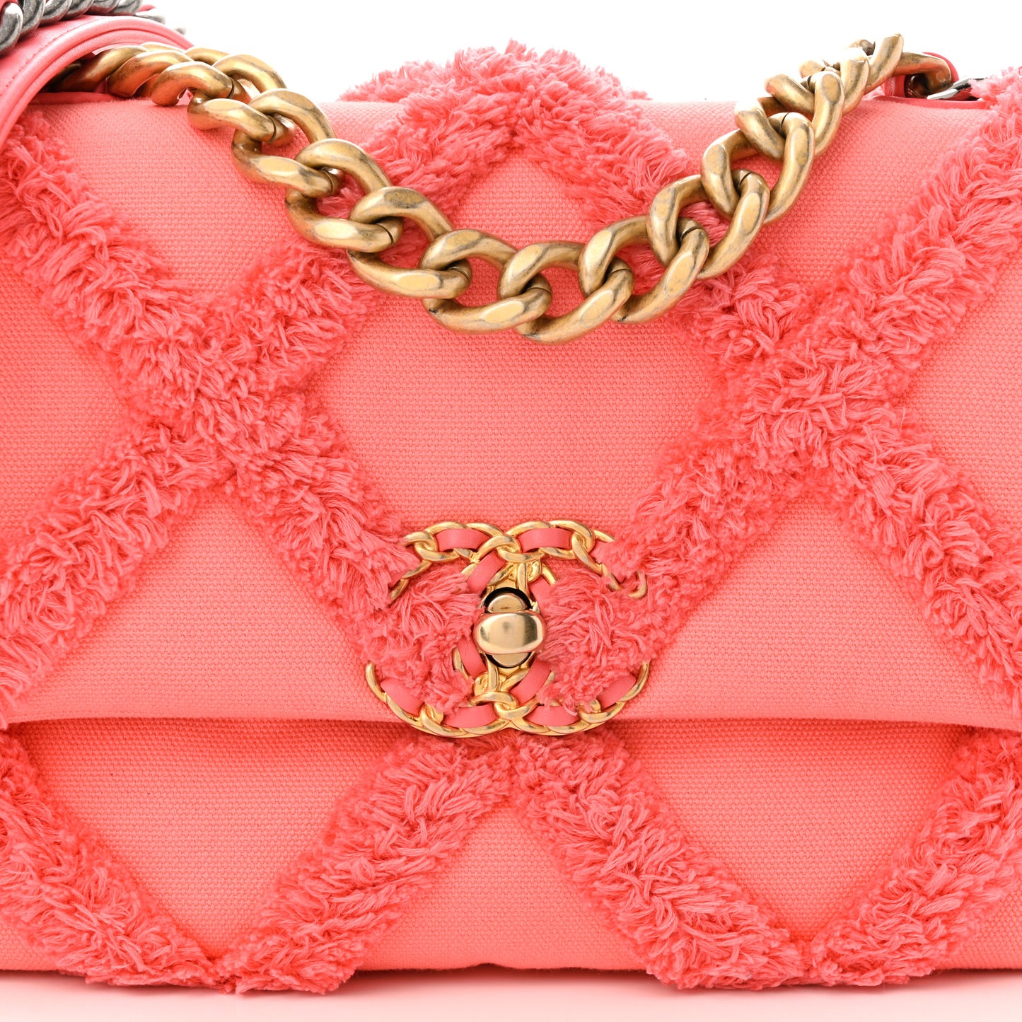 Cotton Canvas Quilted Medium Chanel 19 Flap Coral