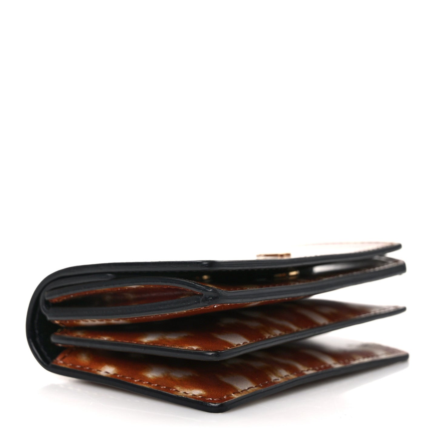 Calfskin Deer Printed Jessie Chain Card Case Malt Brown