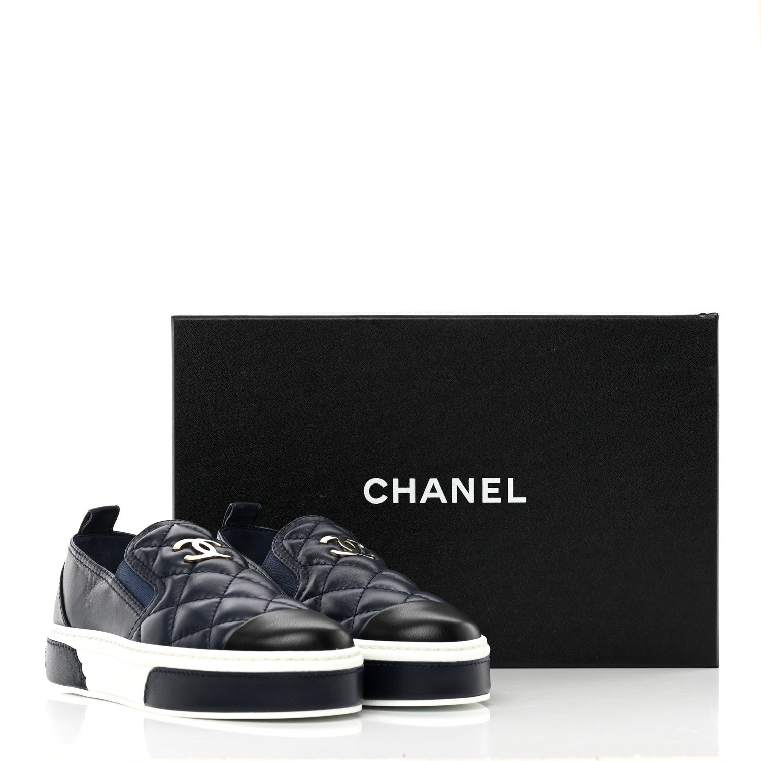 Chanel Lambskin Quilted Womens CC Stroll Sneakers 36 Dark Blue Black 13 of 13