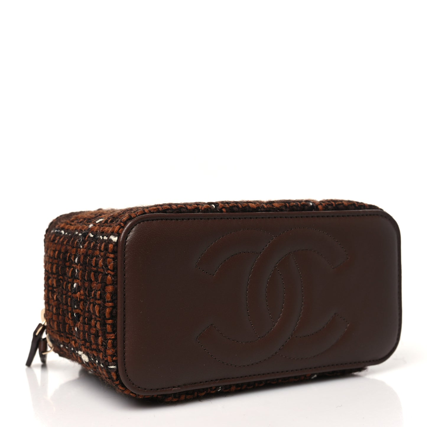 Tweed Small Top Handle Vanity Case With Chain Brown Multicolor