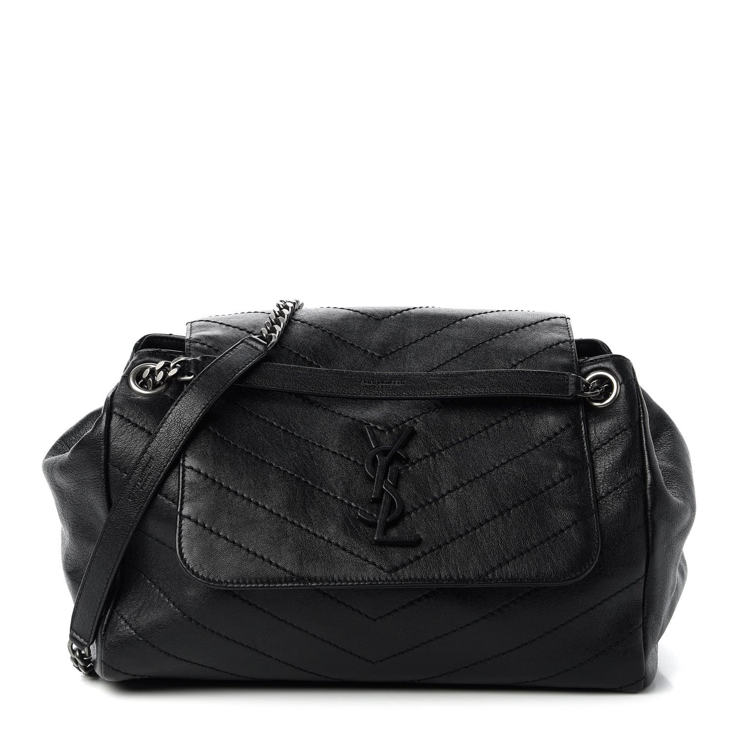 Vintage Lambskin Chevron Monogram Medium Nolita Black