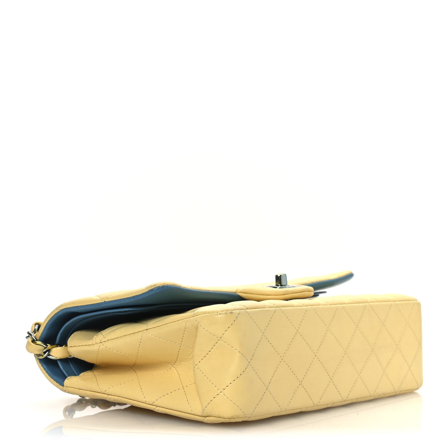 Lambskin Quilted Medium Double Flap Yellow Blue
