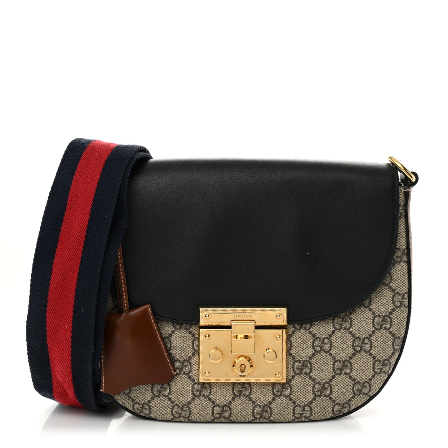 GG Supreme Monogram Web Medium Padlock Messenger Shoulder Bag Black