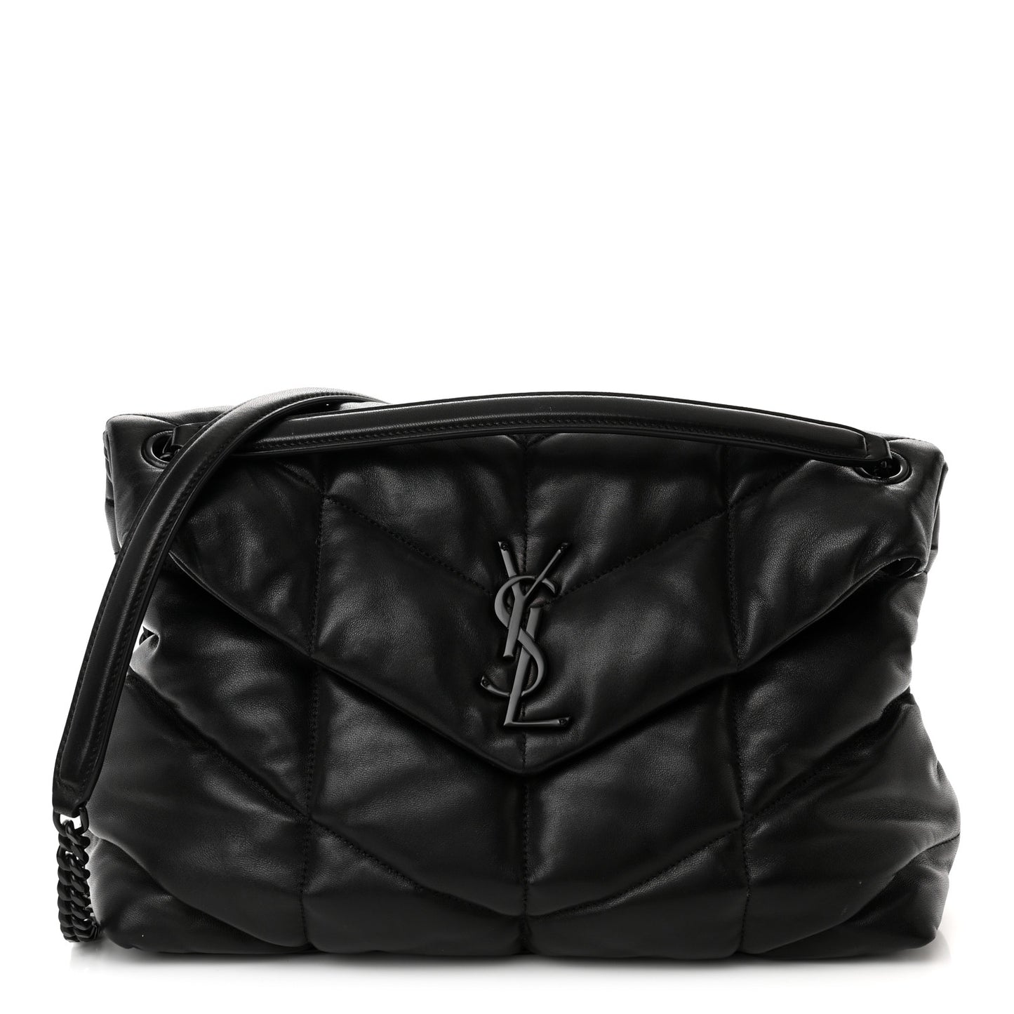 Lambskin Quilted Monogram Monochrome Medium Loulou Puffer Chain Satchel Black