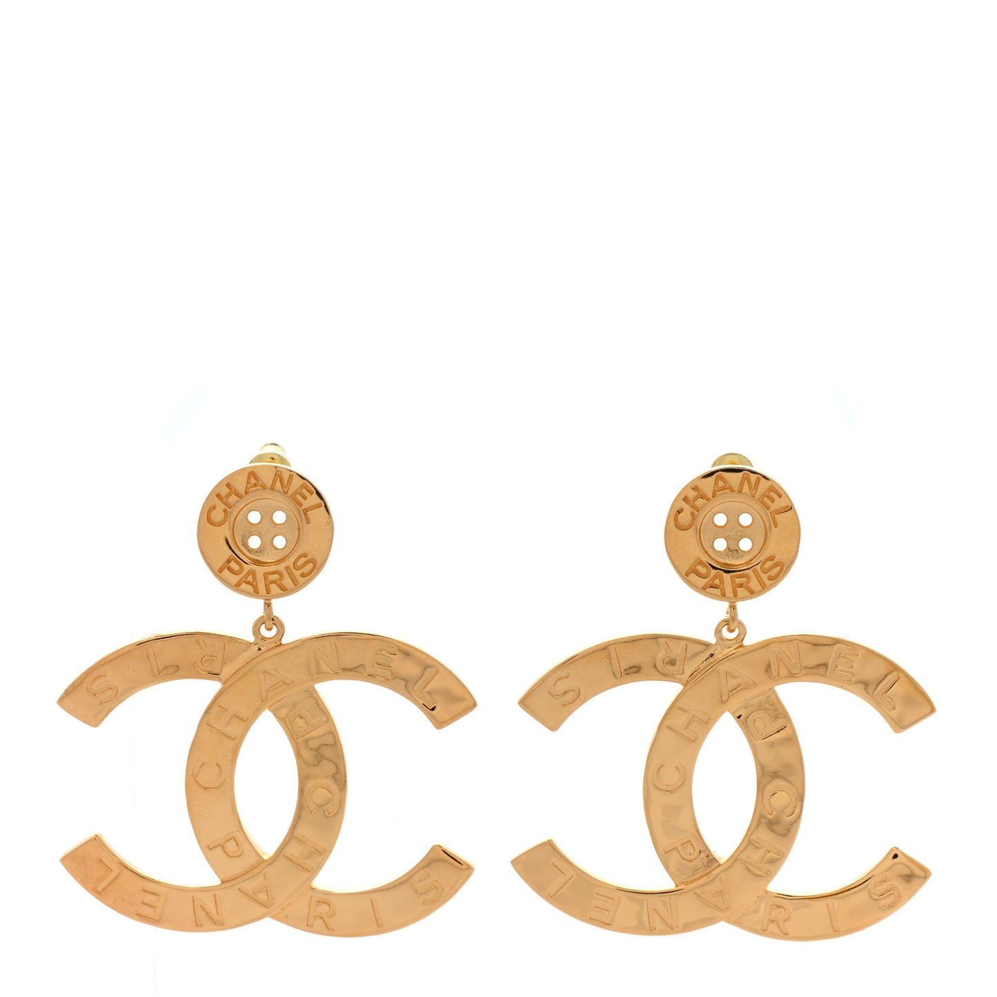 Metal Large Paris Button Earrings Gold