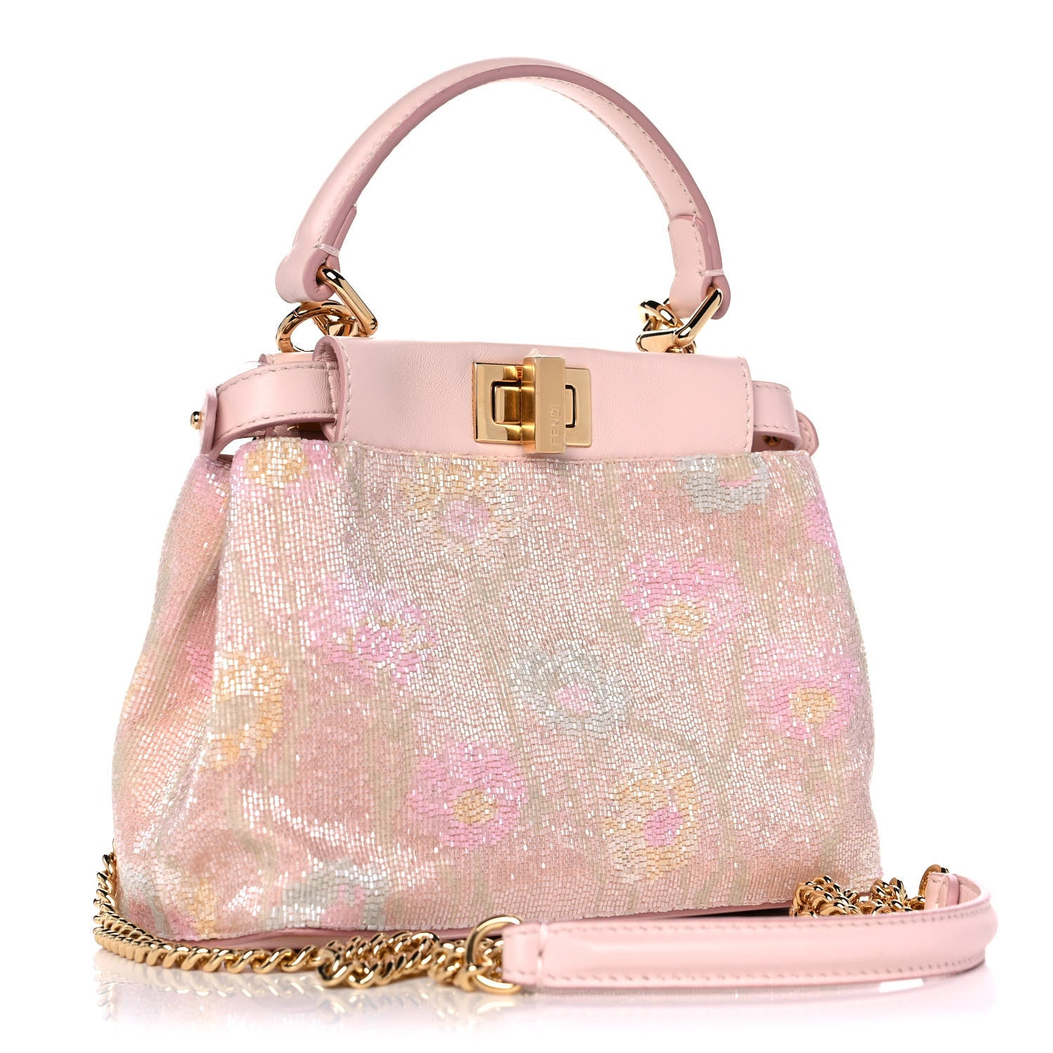 Fendi Glass Bead Embroidered XS Peekaboo Iconic Satchel Rosa Multicolor 3 of 14