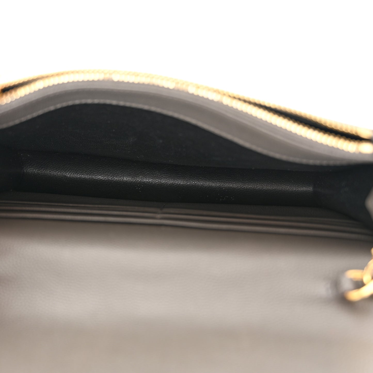 Grain De Poudre Matelasse Chevron Monogram Envelope Chain Wallet Fog