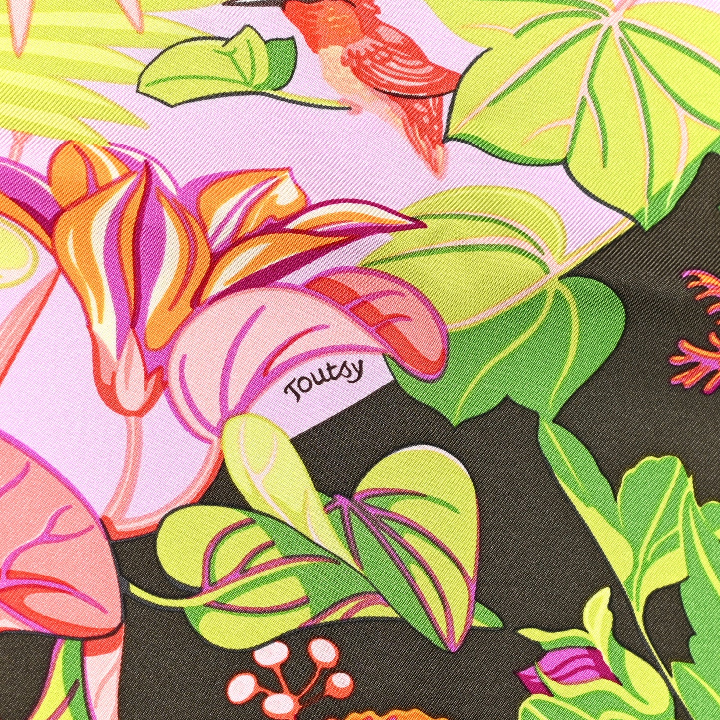 Silk Flamingo Party Scarf 90 Bougainvillier Mauve Vert