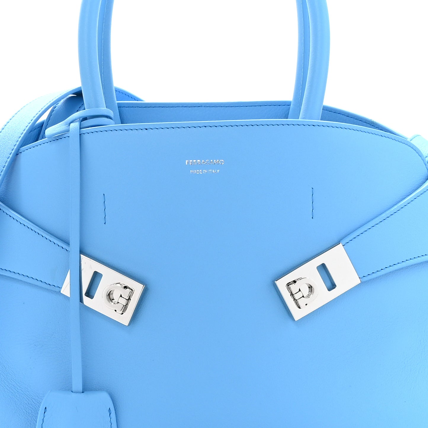 Natural Grain Calfskin Small Hug Bag Light Blue