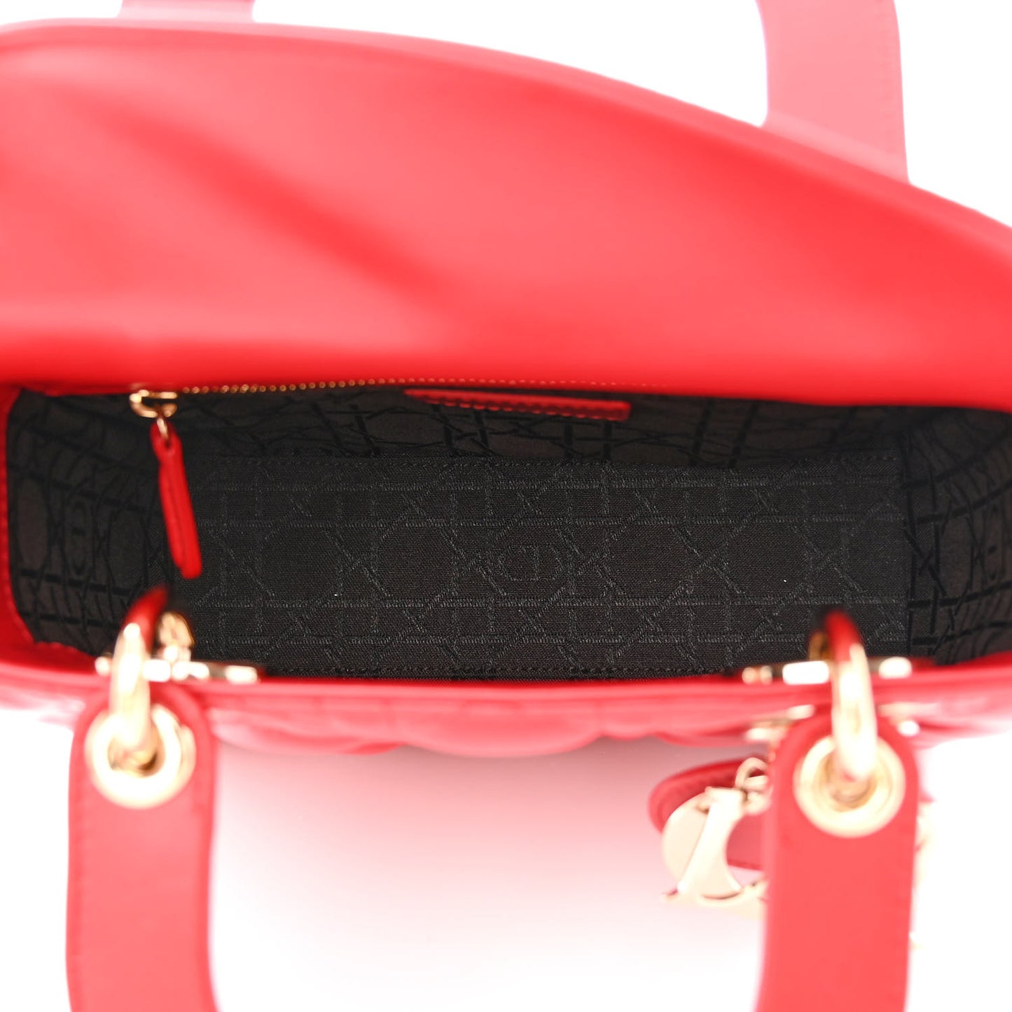 Lambskin Cannage Small Lucky Badges Lady Dior Red