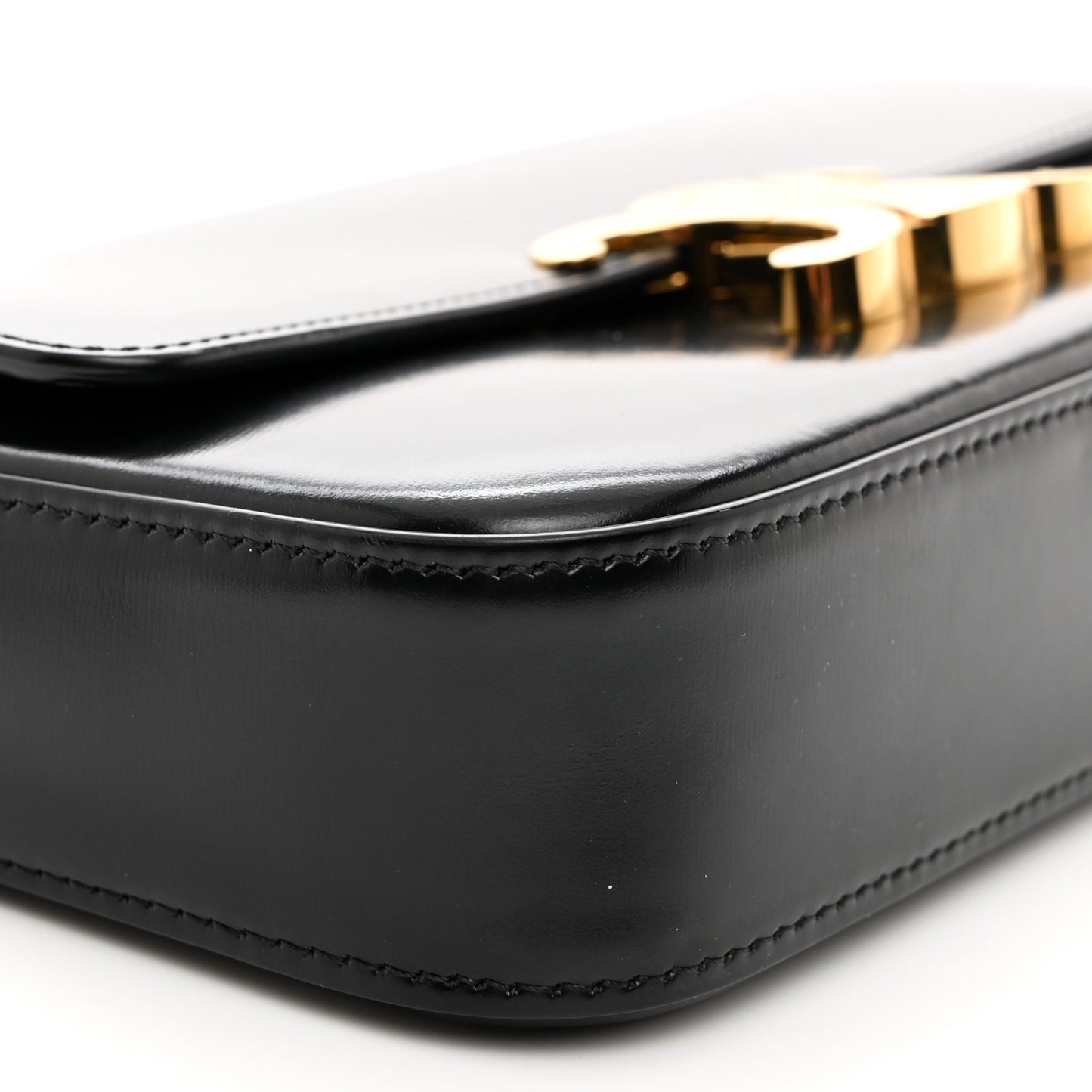 Shiny Calfskin Triomphe Chain Shoulder Bag Black