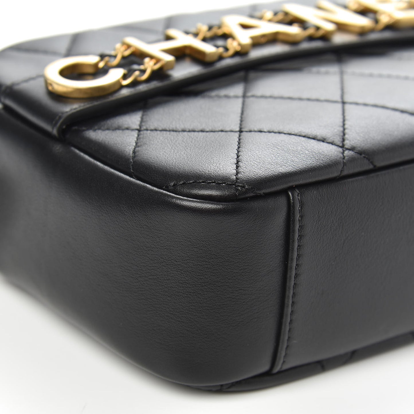 Calfskin Quilted Enchained Camera Case Bag Black