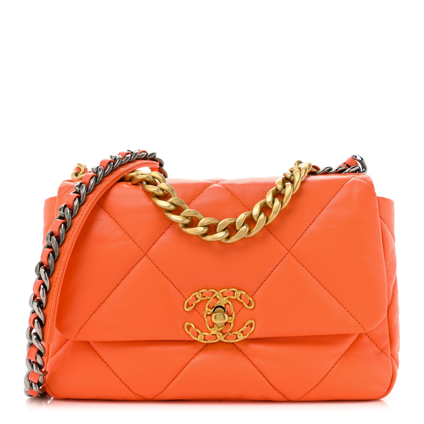 Lambskin Quilted Medium Chanel 19 Flap Orange