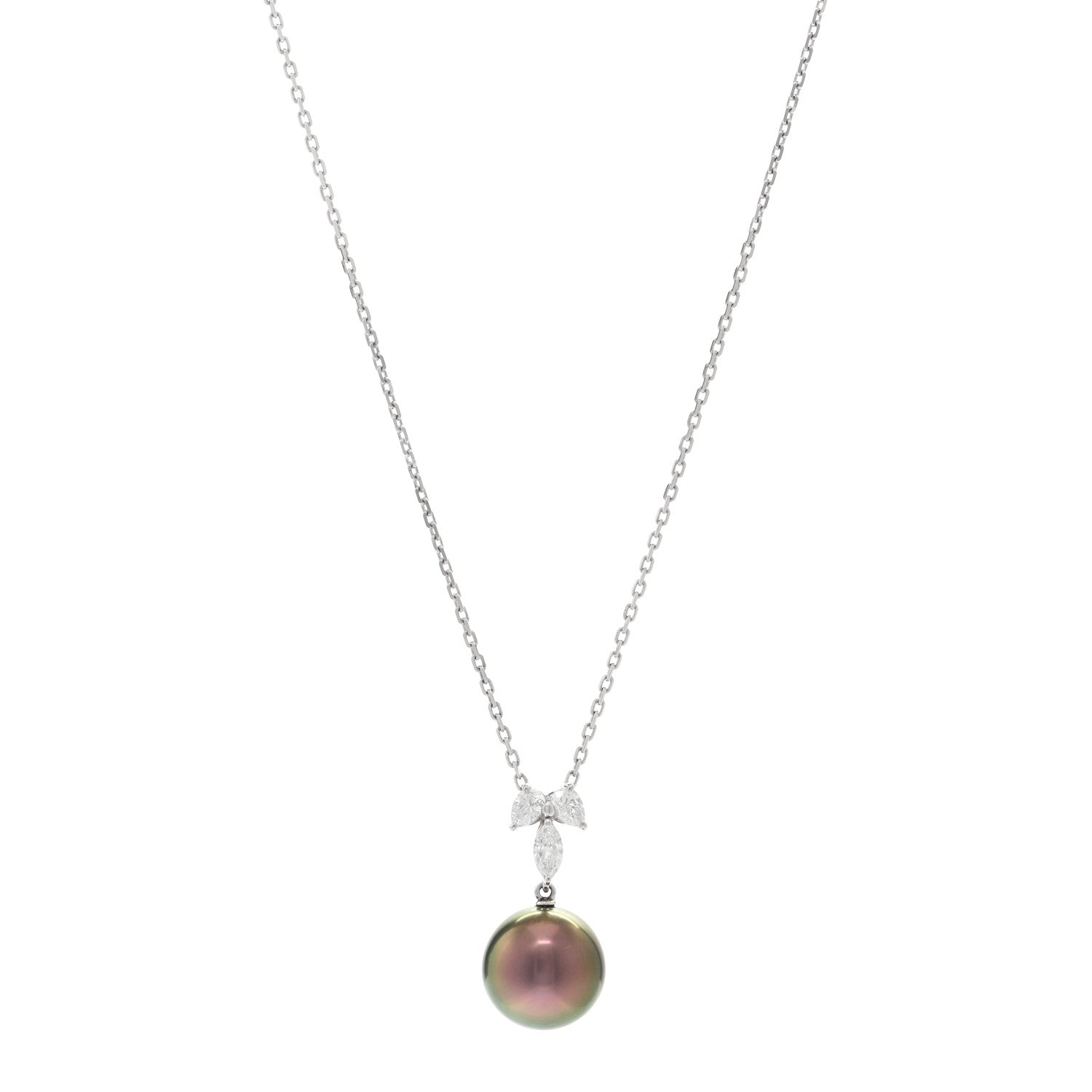 Mikimoto 18K White Gold Diamond Black South Sea Pearl 12mm Pendant Necklace 1 of 4