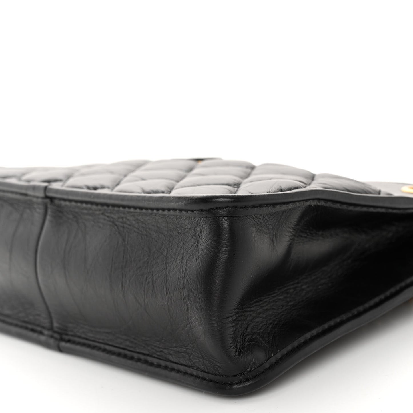 Aged Calfskin Quilted Small Graphic Catch Shopping Bag Black