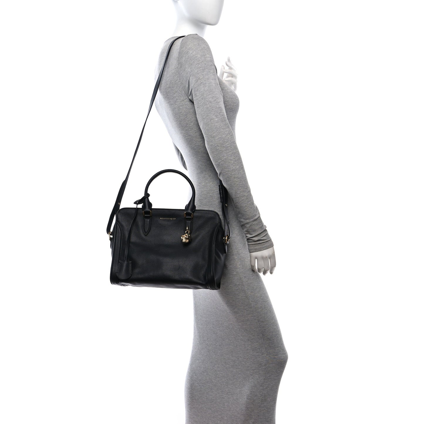 Pebbled Calfskin Small Skull Padlock Zip Around Tote Black