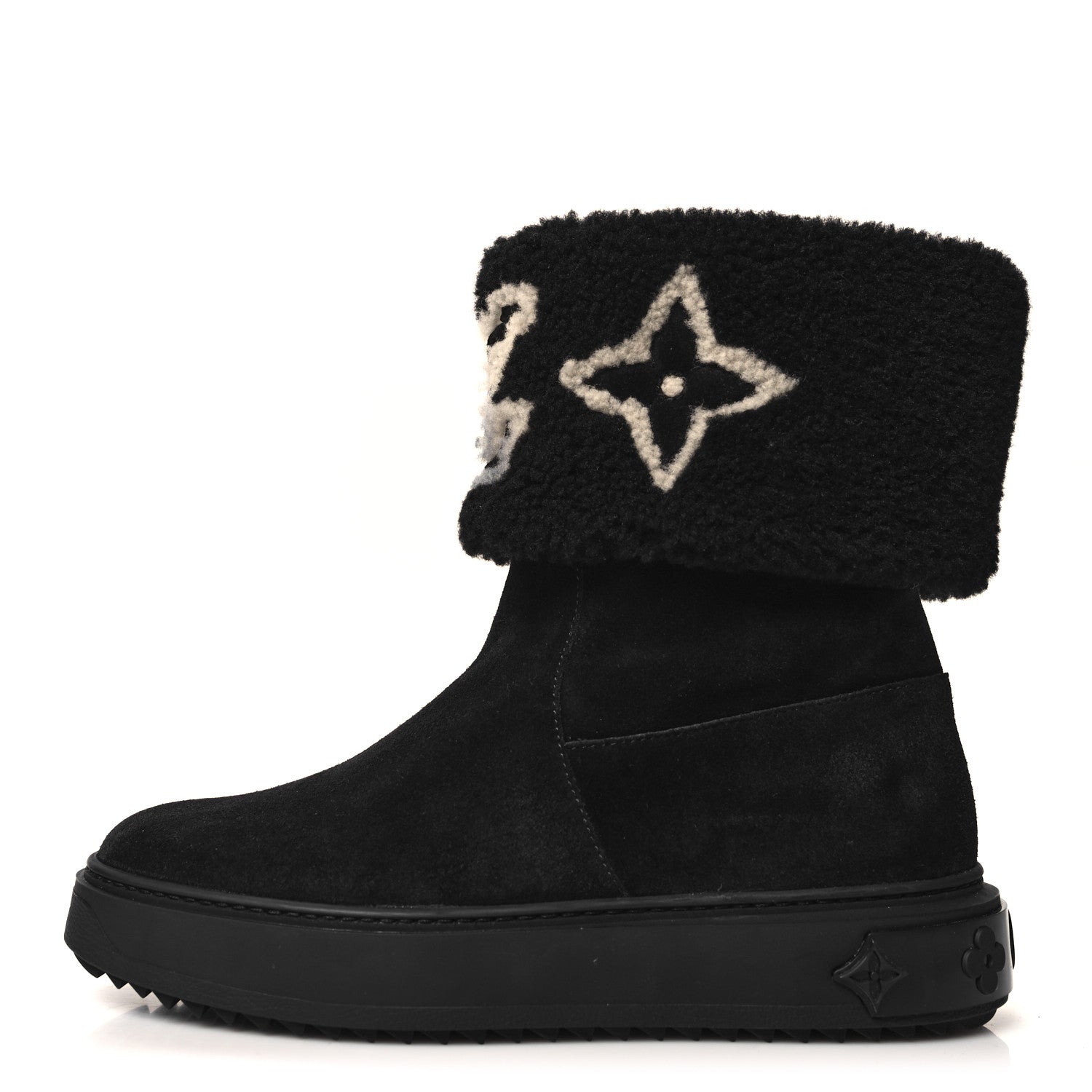 Louis Vuitton Suede Calfskin Shearling Snowdrop Flat Ankle Boot 37 Black 1 of 10