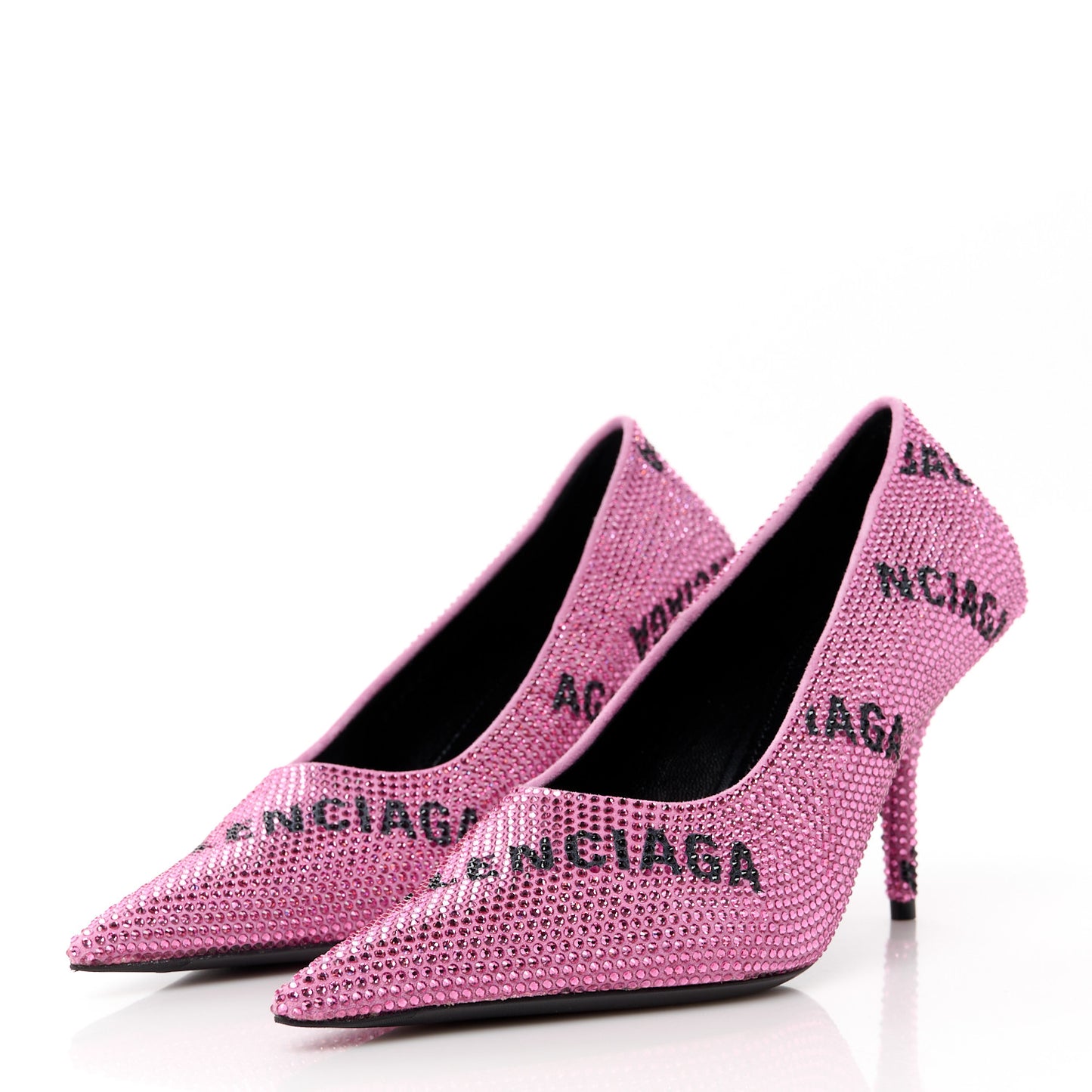 Strass Suede Allover Logo Square Knife 80mm Pumps 36 Pink Black