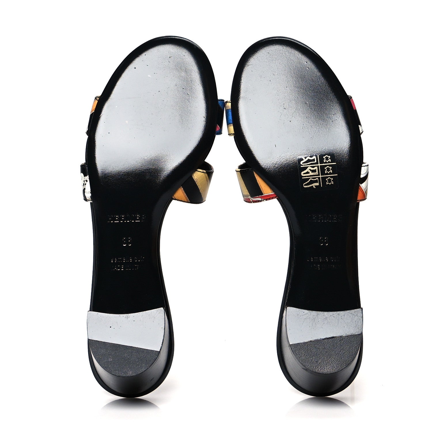 Hermes Silk Printed Cavalcadour Oasis Sandals 36 Multicolor Black 5 of 8