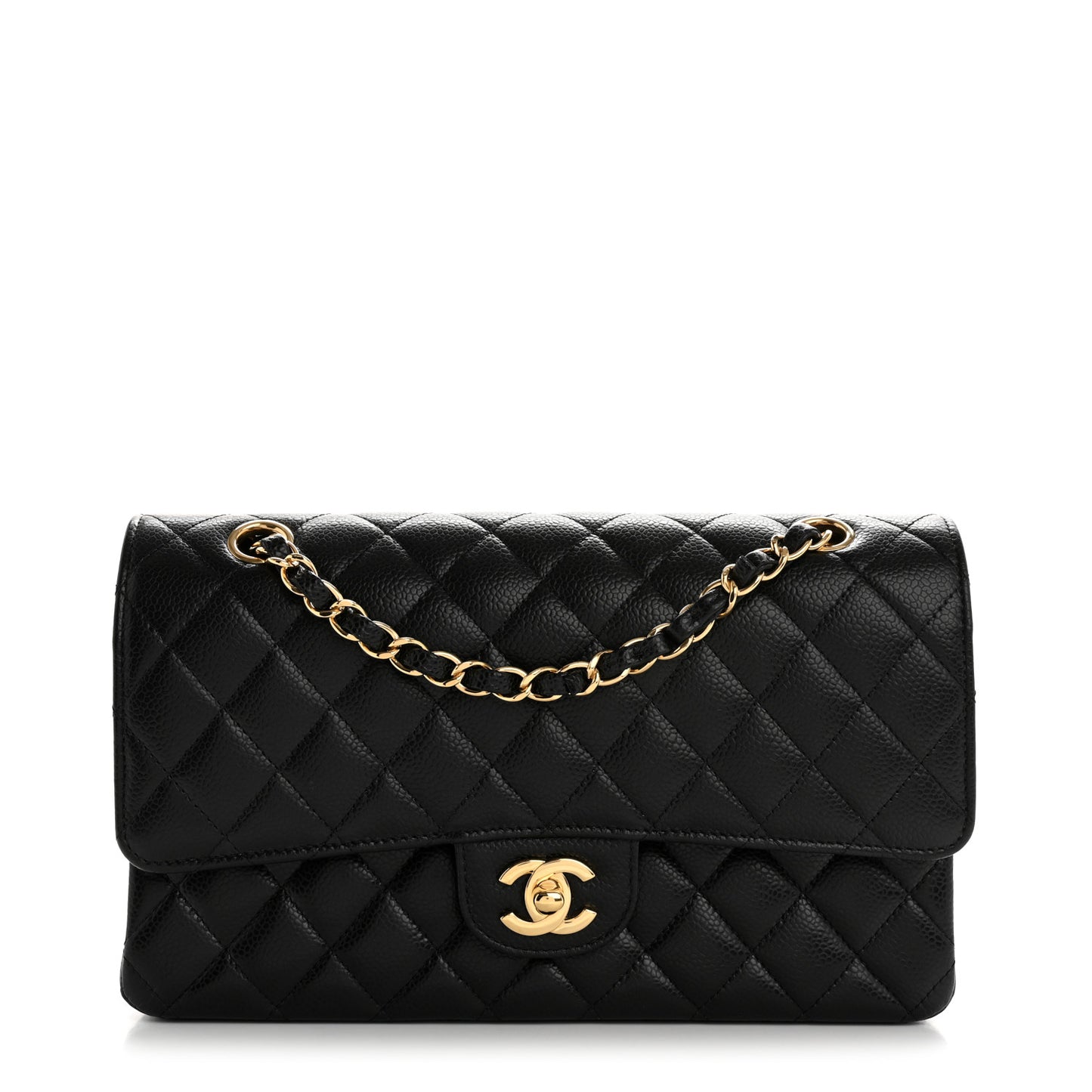 Caviar Quilted Medium Double Flap Black