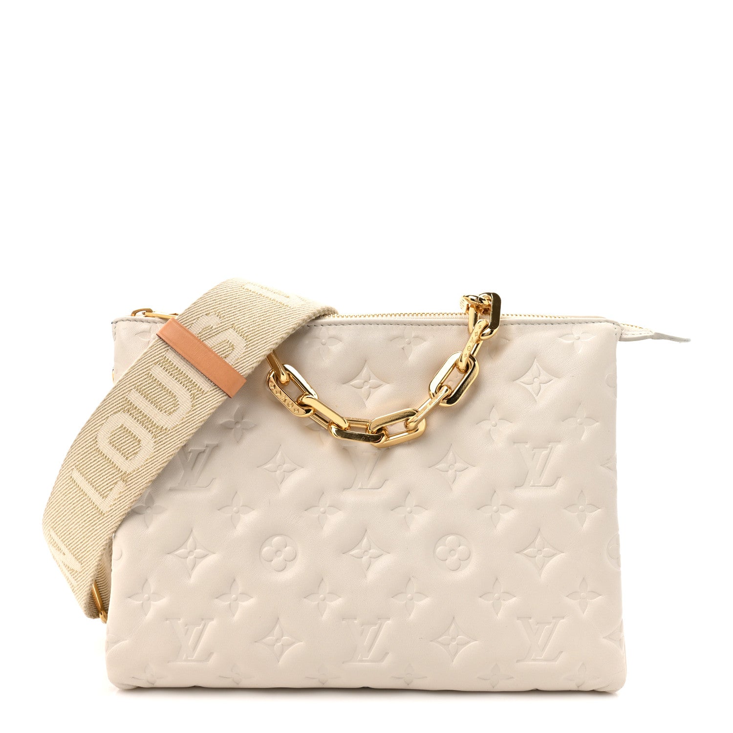Louis Vuitton Lambskin Embossed Monogram Coussin PM Beige Cream