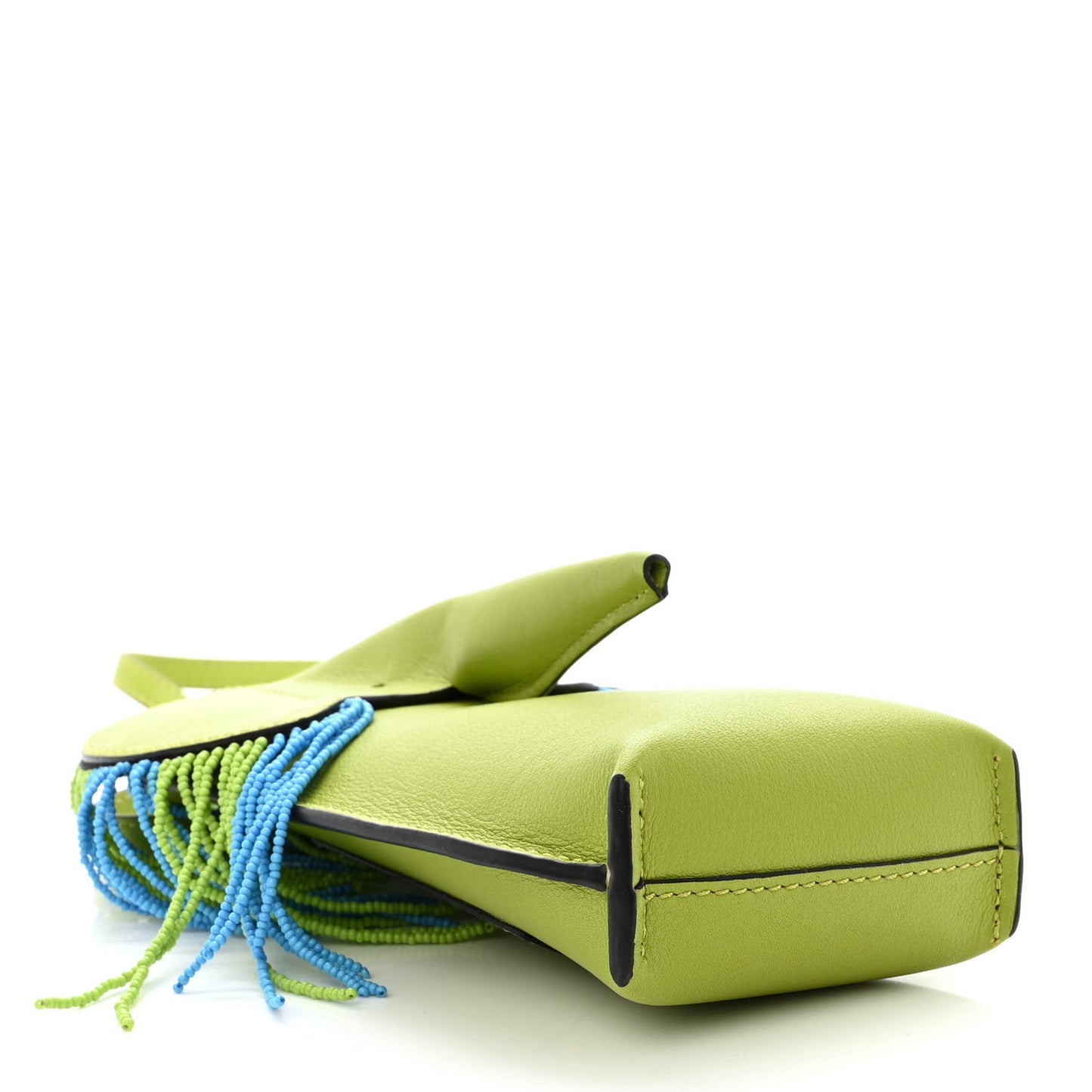 Calfskin Fringe Elephant Pouch Crossbody Bag Green