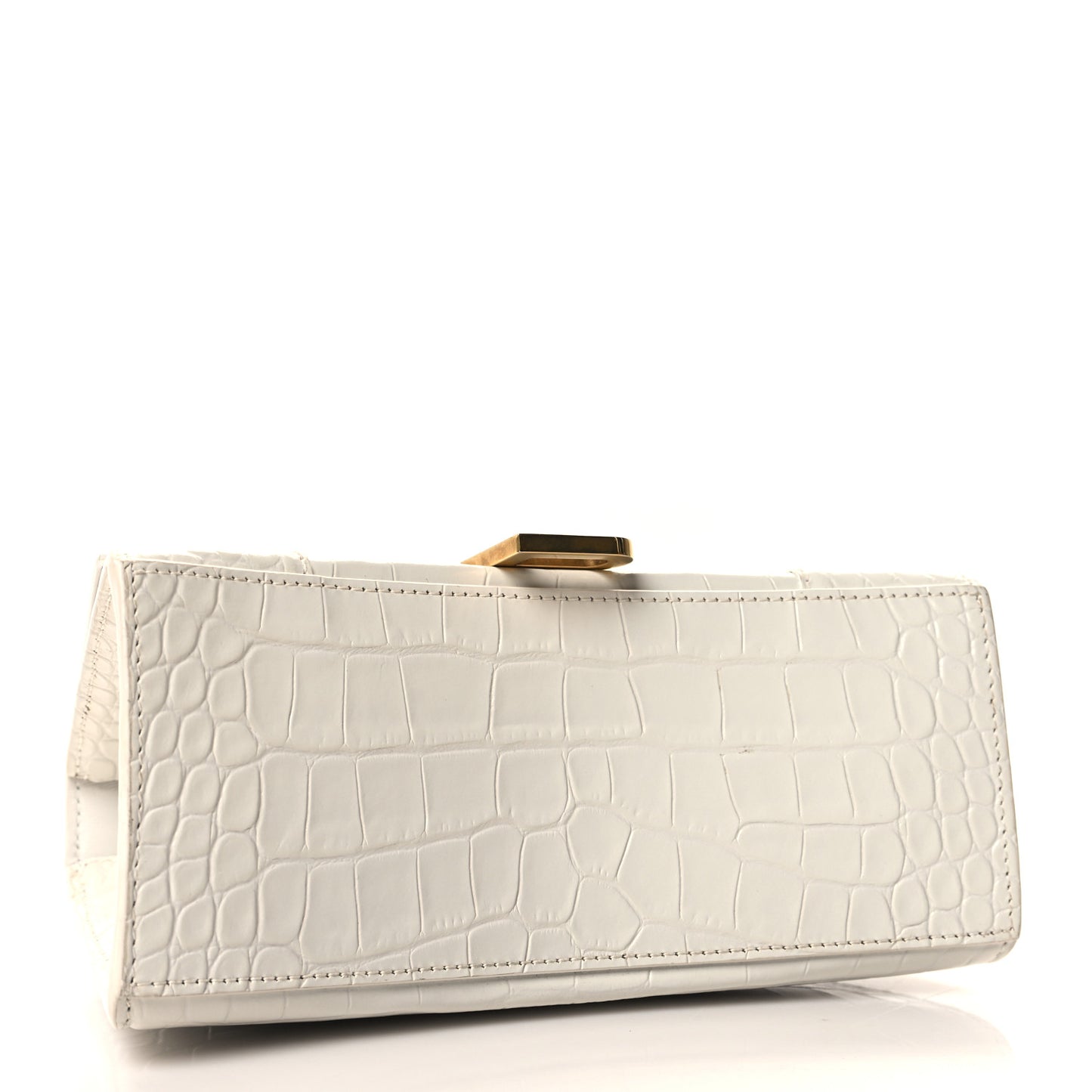 Shiny Calfskin Crocodile Embossed Small Hourglass Top Handle Bag White