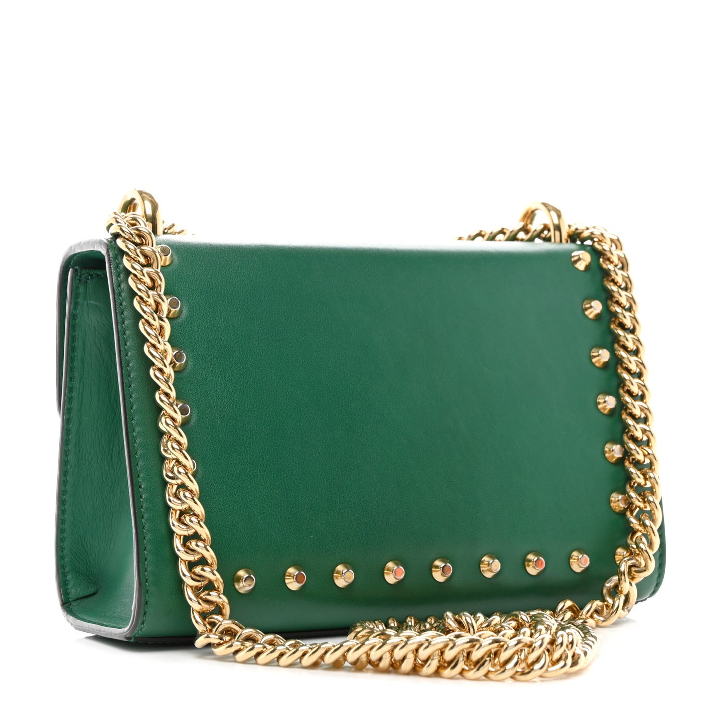 Calfskin Studded Small Padlock Shoulder Bag Emerald