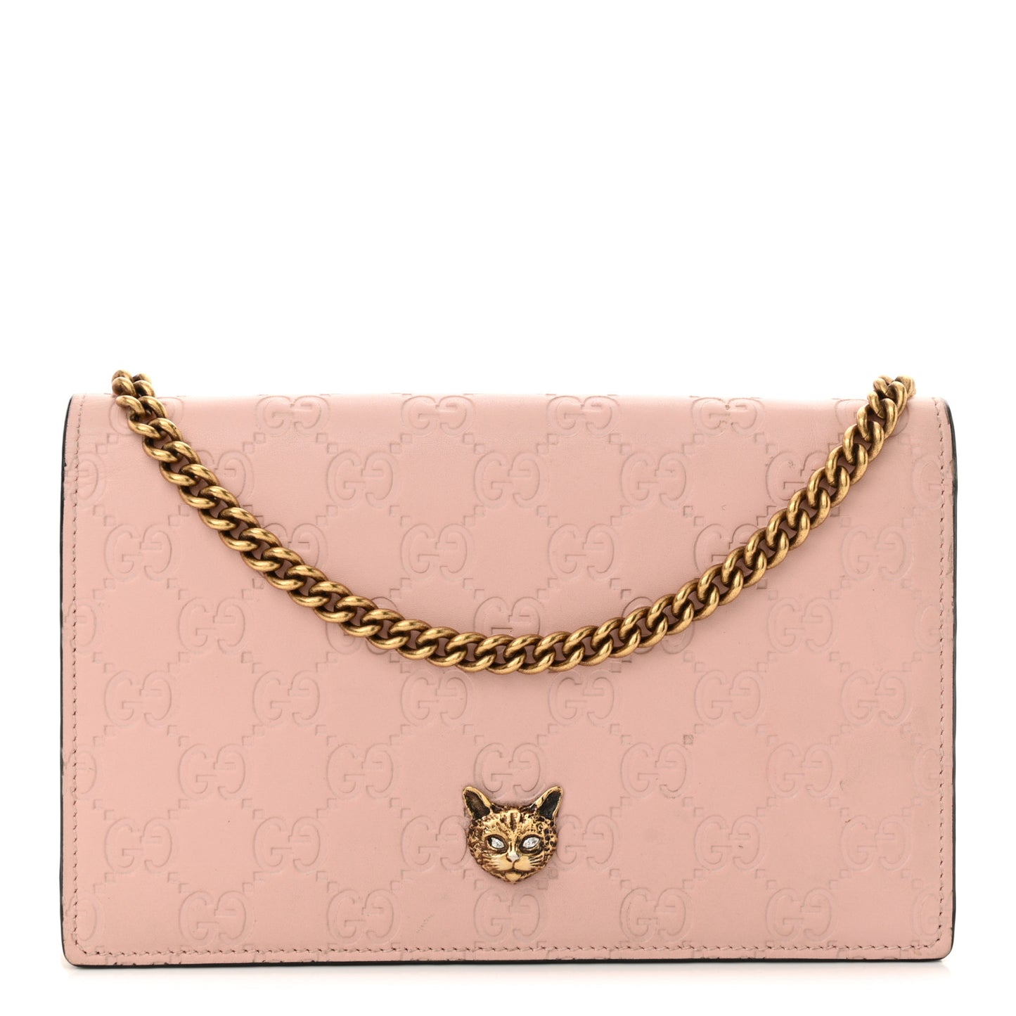 Guccissima Signature Crystal Cat Chain Wallet Light Candy Pink