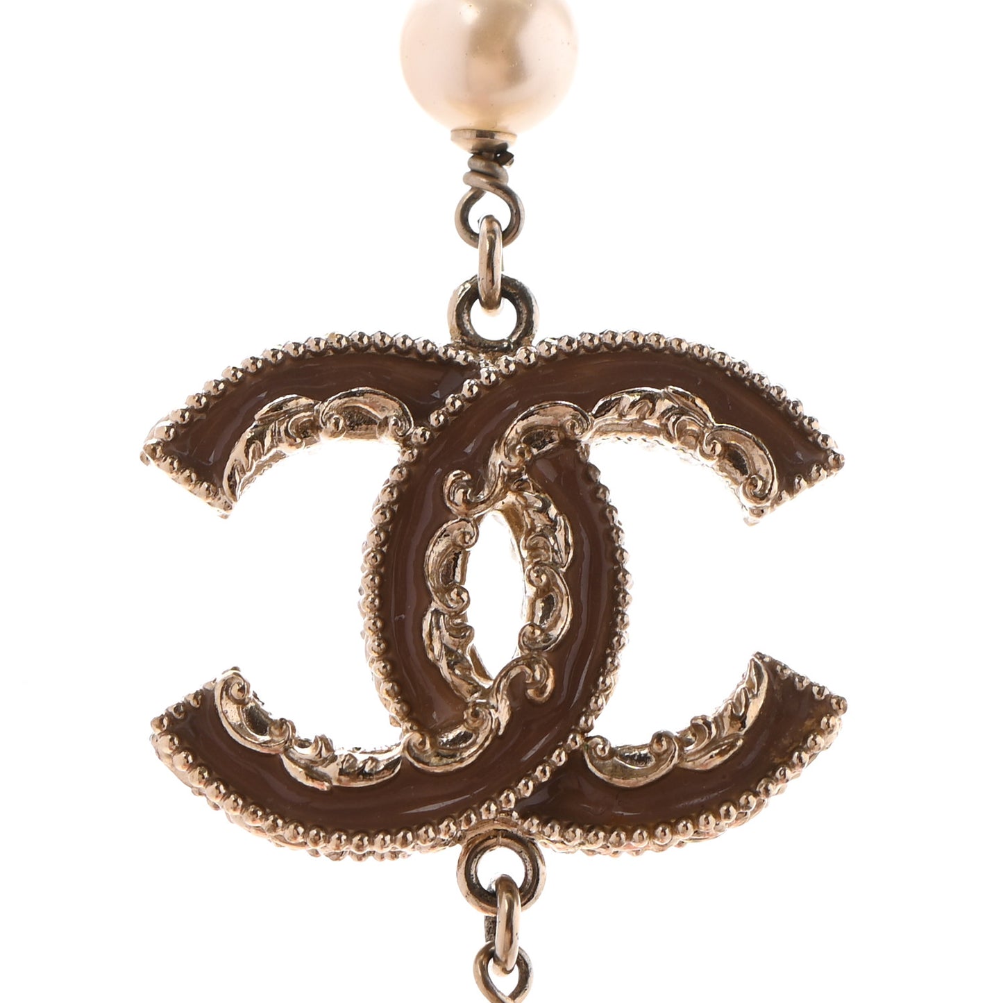 Pearl Beaded Enamel CC Long Necklace Gold