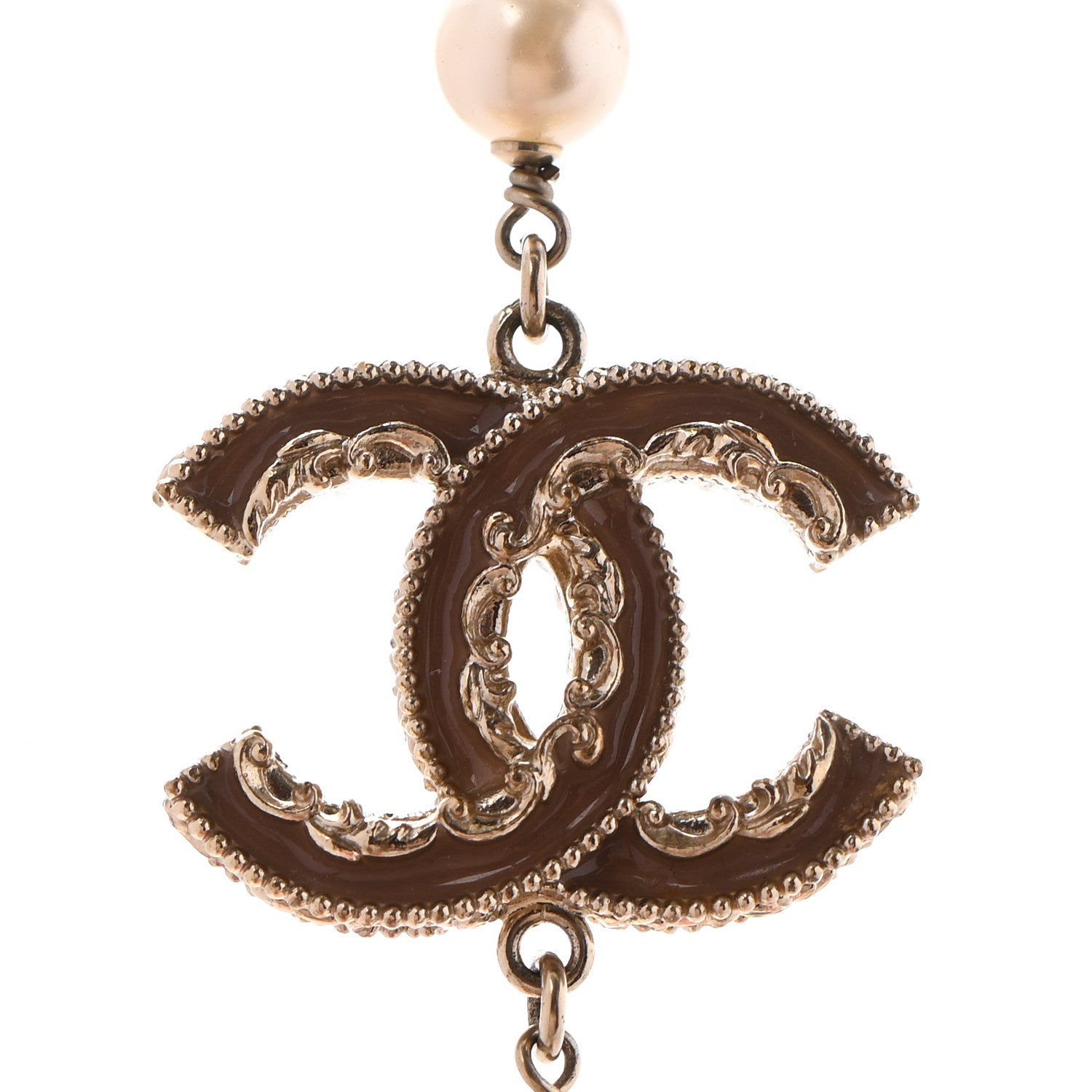Chanel Pearl Beaded Enamel CC Long Necklace Gold 11 of 11