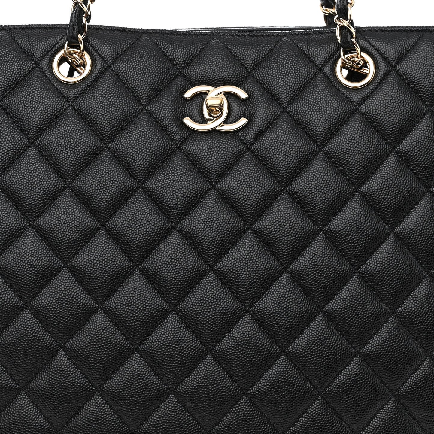 Caviar Quilted Large Shopping Tote Black