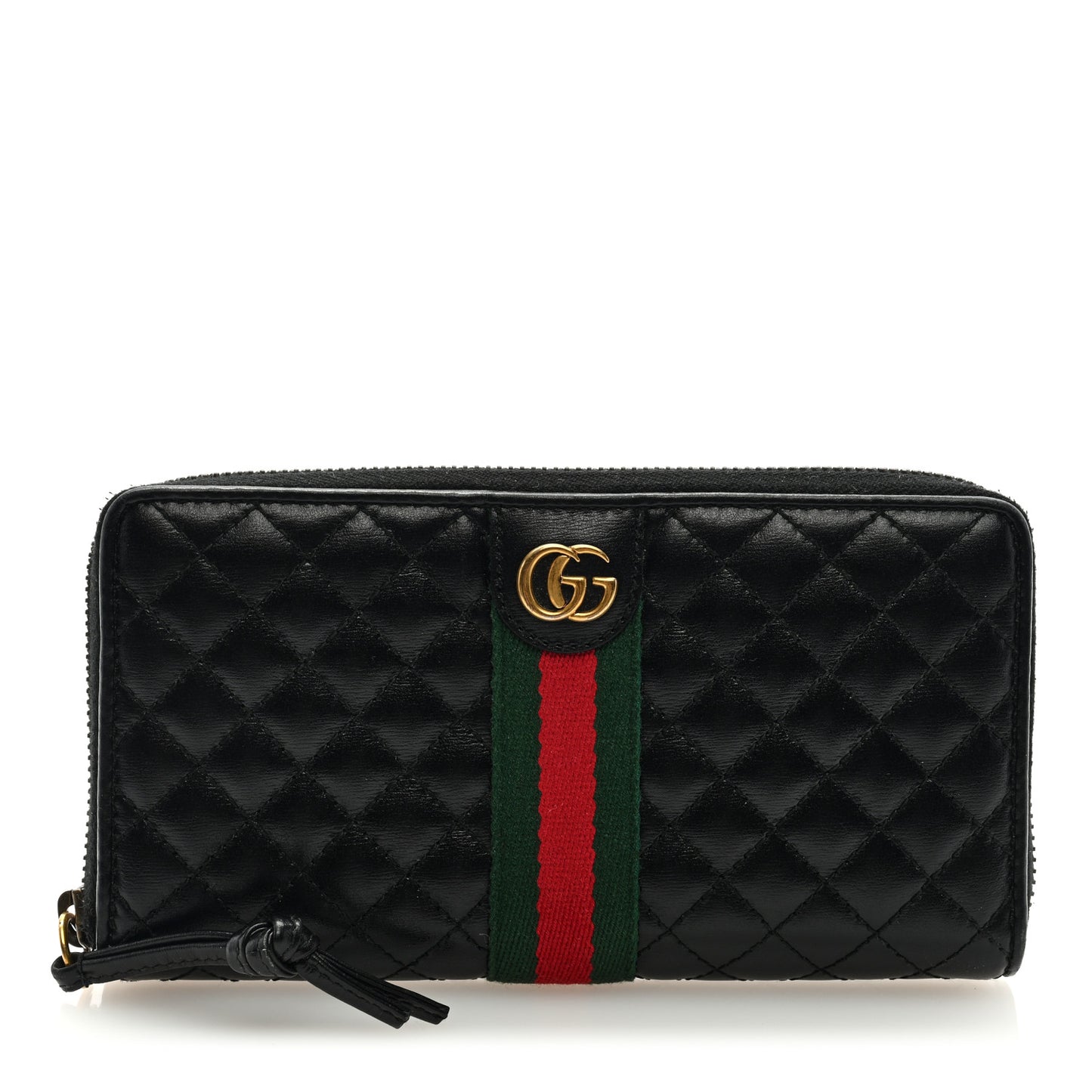Calfskin Web Trapuntata GG Zip Around Wallet Black
