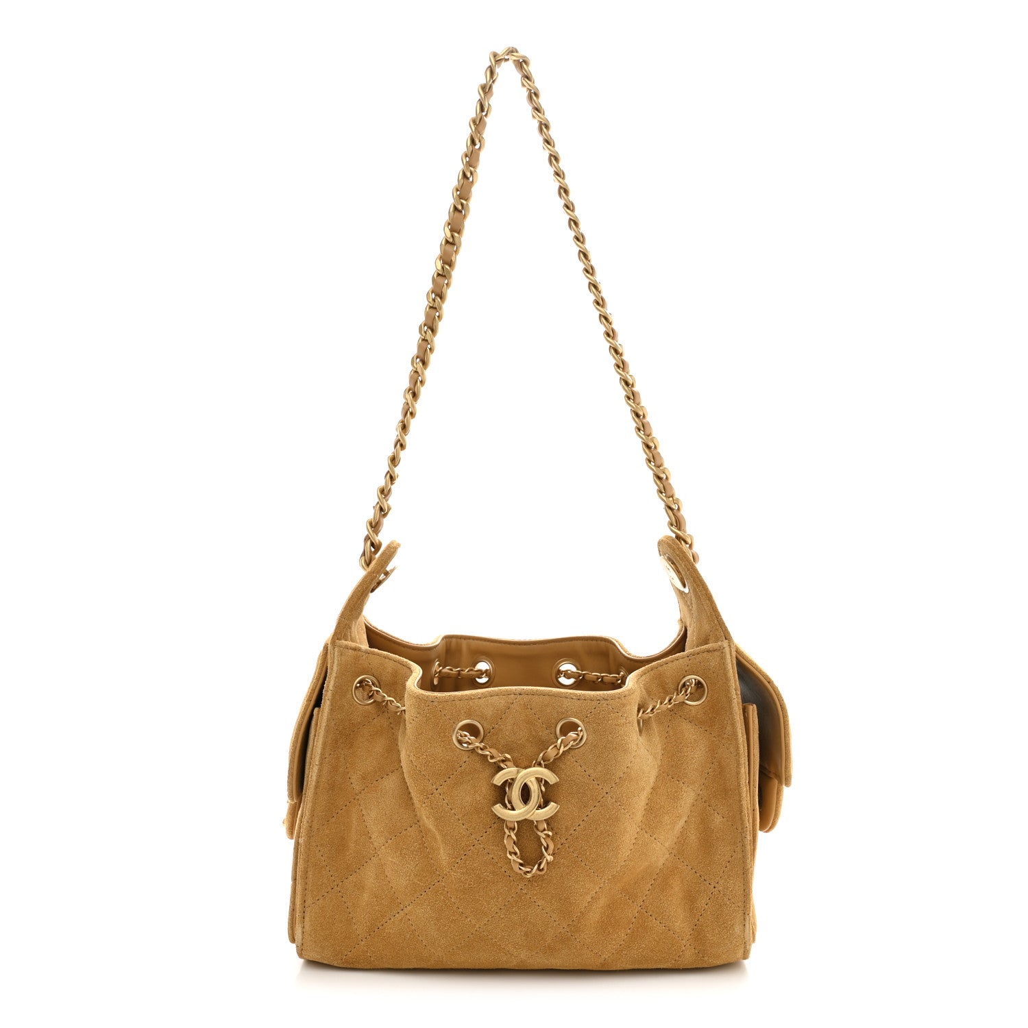 Chanel Suede Quilted Mini Chanel 25 Handbag Beige 1923383