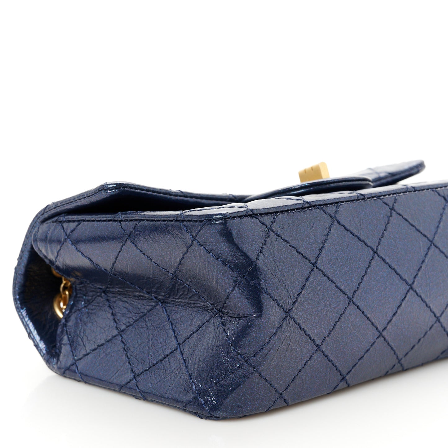 Iridescent Aged Calfskin Quilted 2.55 Reissue Mini Flap Navy