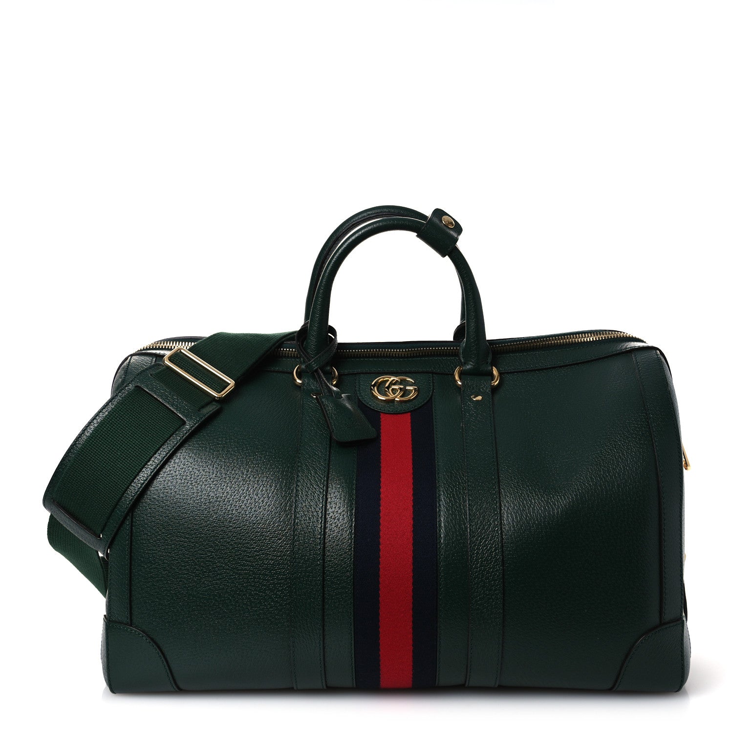 GUCCI バッグ Gucci Textured Dollar Calfskin Web Medium Savoy Duffle Bag Green