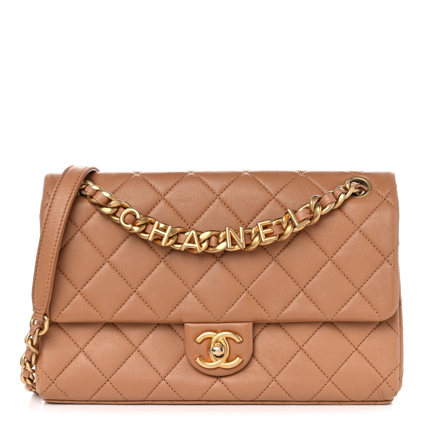 Lambskin Quilted Chaine Lettre Flap Brown
