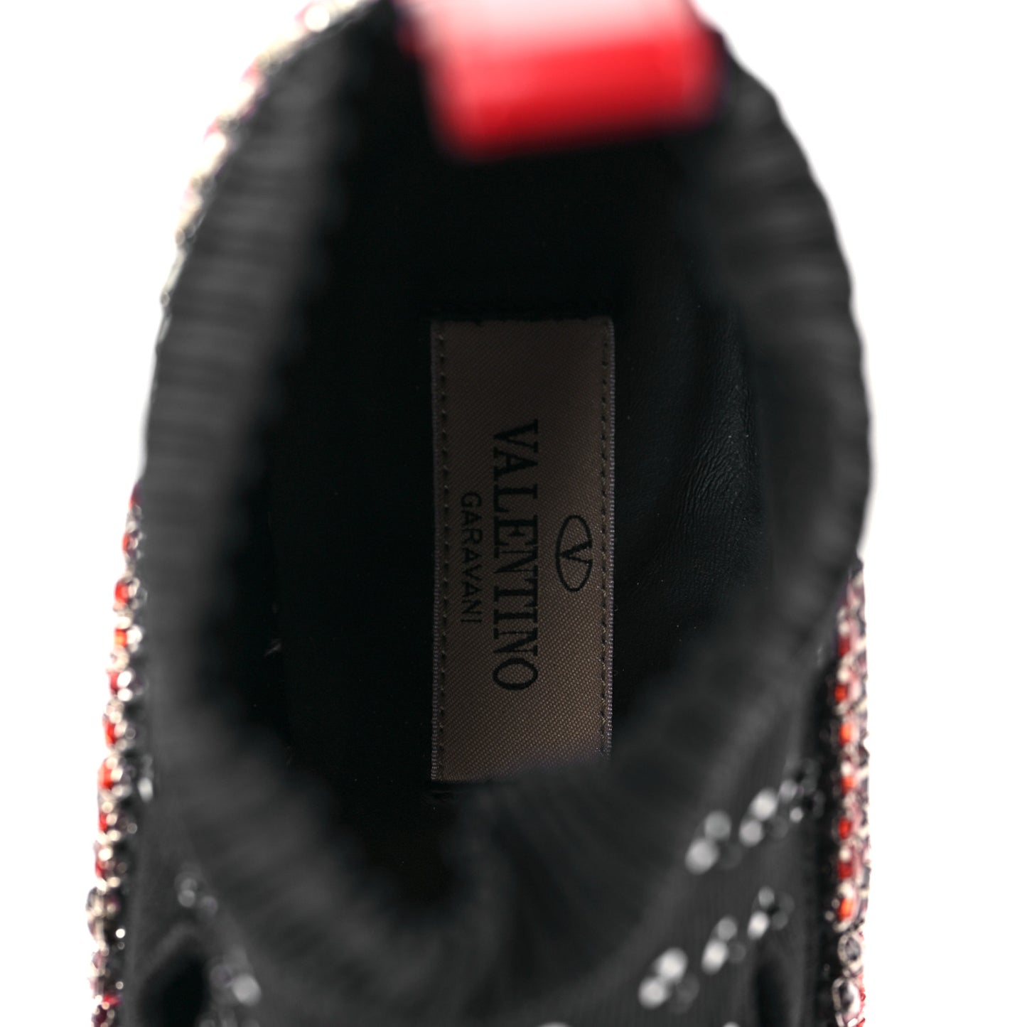 Calfskin Crystal Mesh Knit Cutout Odissey Sock Sneakers 36 Black Water