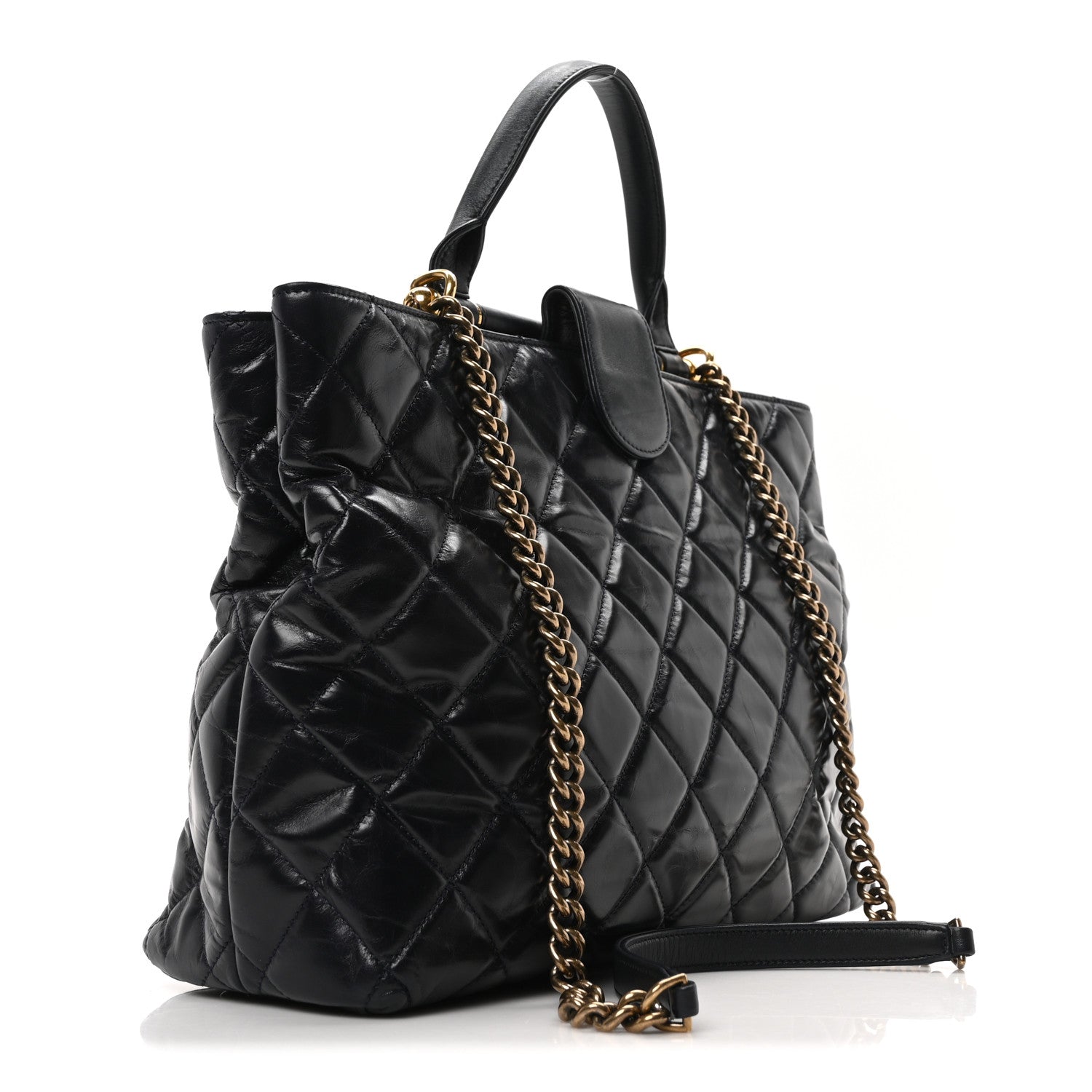 Chanel Calfskin Quilted Large Gold Bar Top Handle Tote Dark Navy Blue 3 of 10