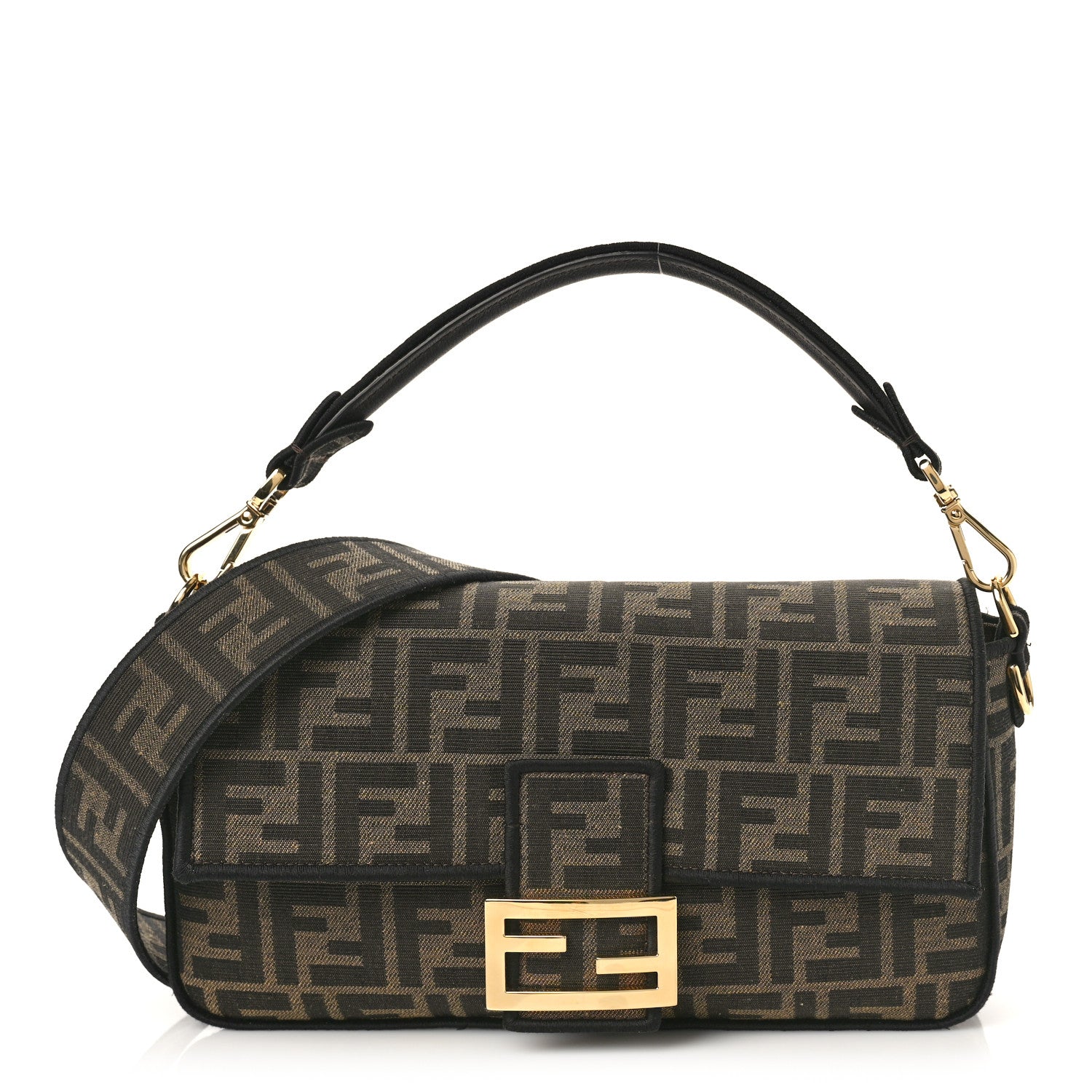 Fendi Fabric Jacquard FF 1974 Medium Baguette Tobacco Moro Black 1 of 19