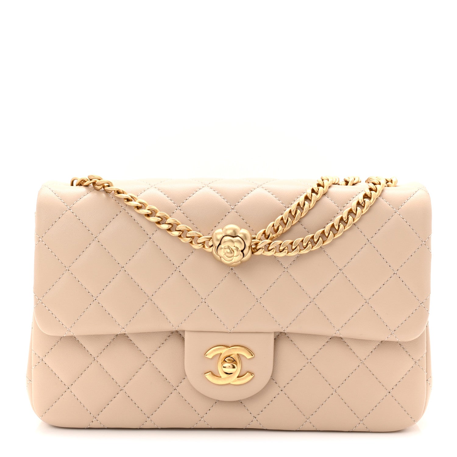 Chanel Lambskin Quilted Small Sweet Camellia Flap Beige 1781272