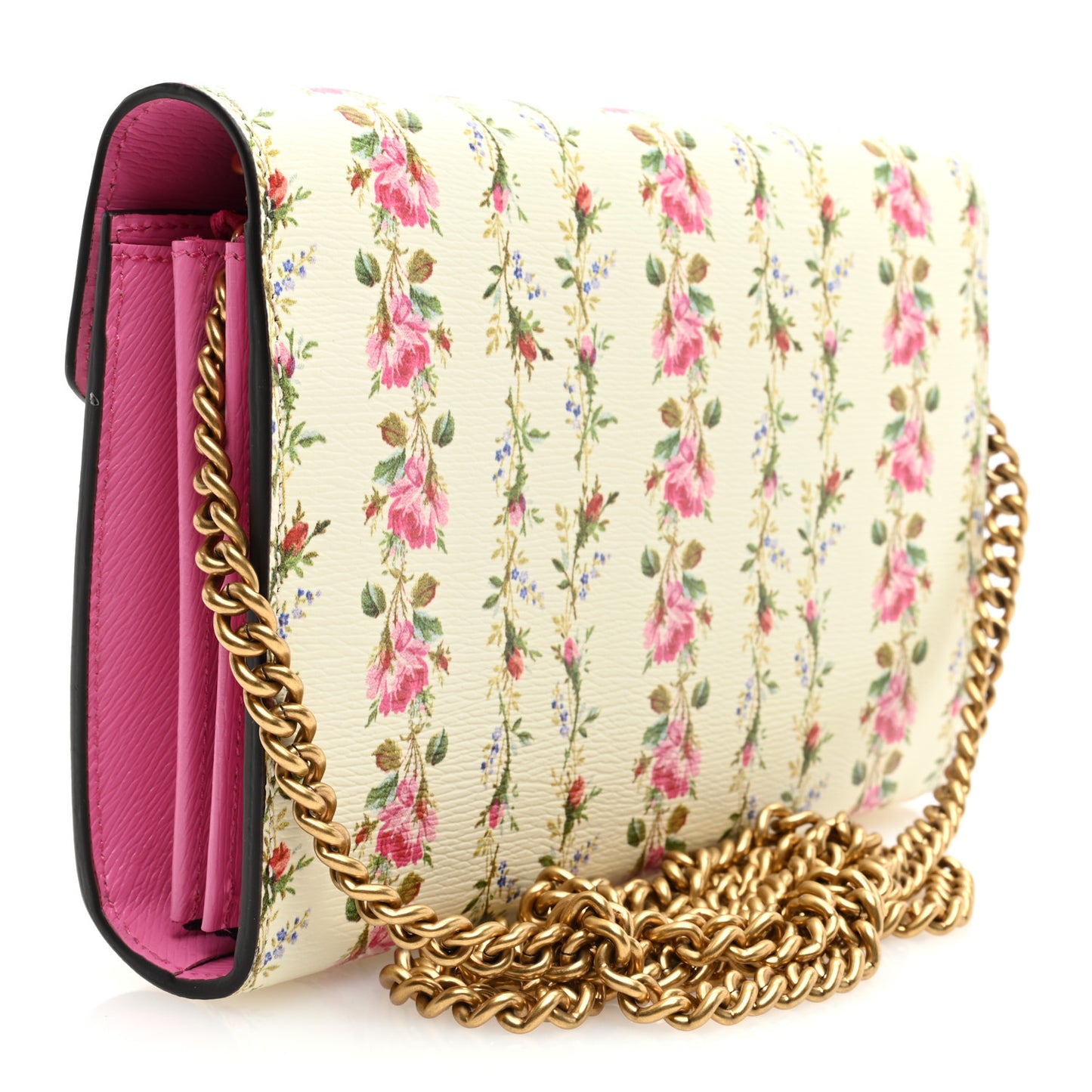 Calfskin Floral Print Mini Dionysus Chain Wallet Ivory Pink