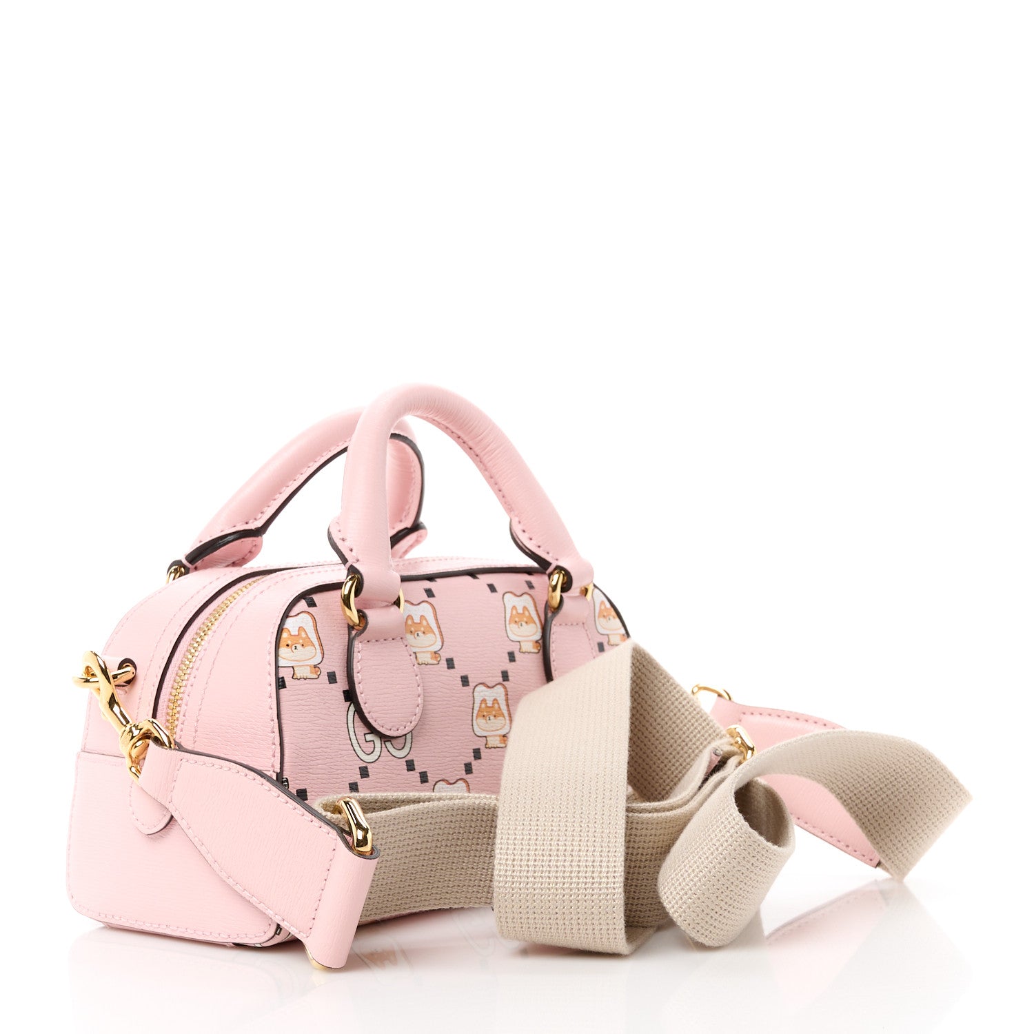 Gucci X PIKARAR Textured Dollar Calfskin Animal Print Mini Ophidia Top Handle Bowler Bag Pink Multicolor 3 of 10