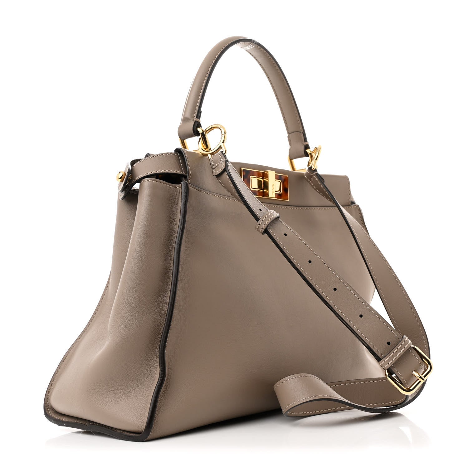 Fendi Vitello Seta Shiny Nappa Plexiglass Medium Peekaboo I SEE U Satchel Tortora 3 of 12